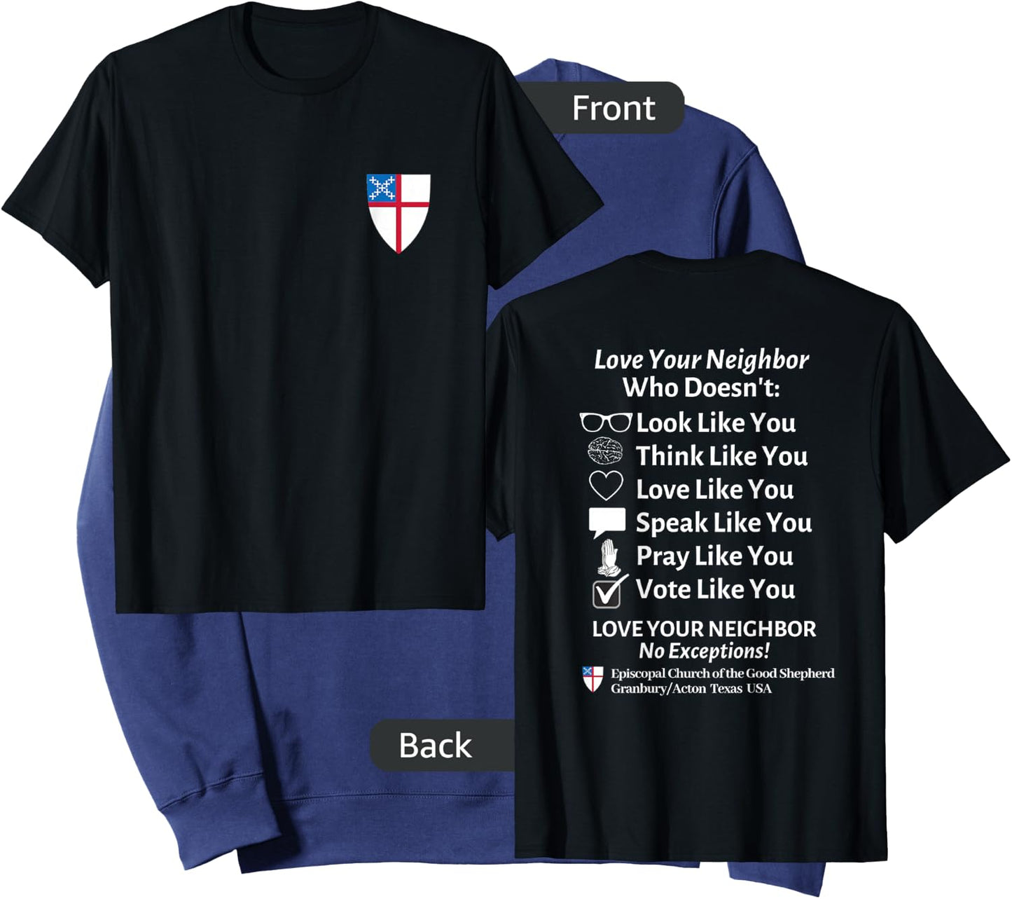Episcopal Church Good Shephard Love Your Neighbor No Exceptions Custom Design Black Sweatshirt - Sweatshirt | Navy