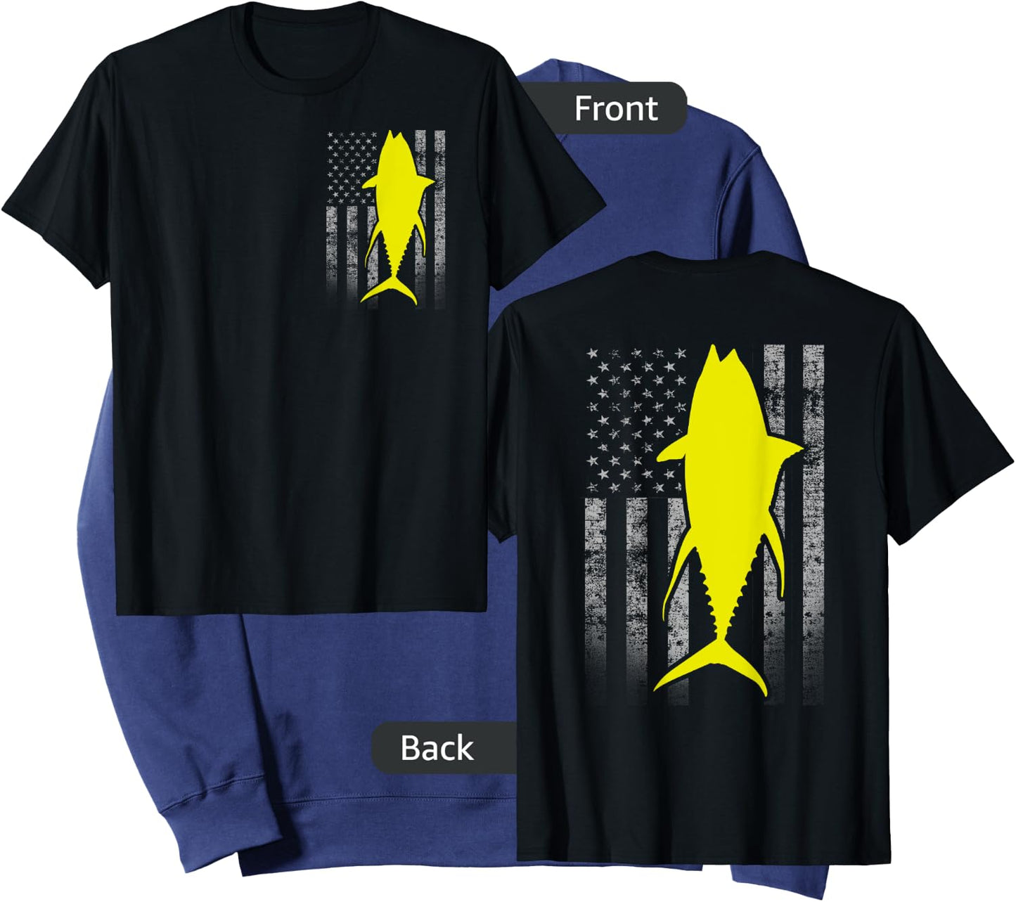 Two-Sided Yellowfin Flag Shirt - Yellowfin Tuna US Flag Sweatshirt - Sweatshirt | Navy
