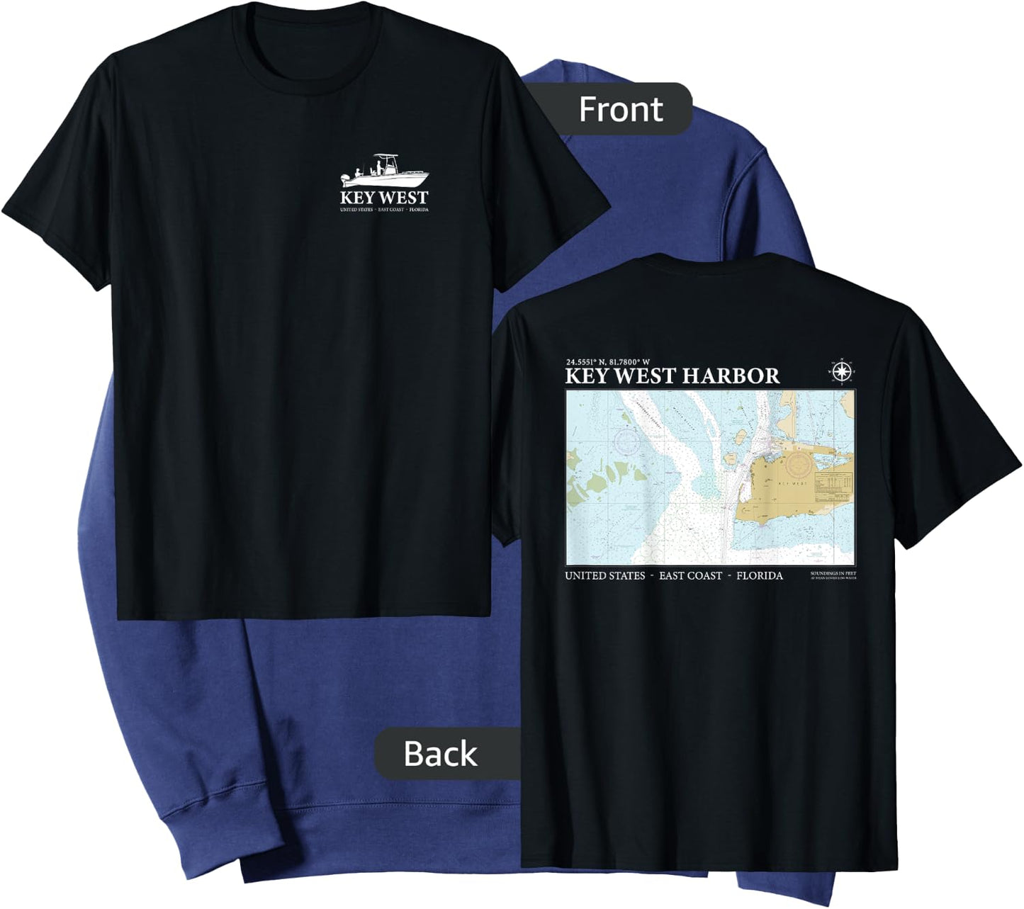 Key West Harbor Navigational Nautical Chart Florida Fishing Sweatshirt - Sweatshirt | Navy