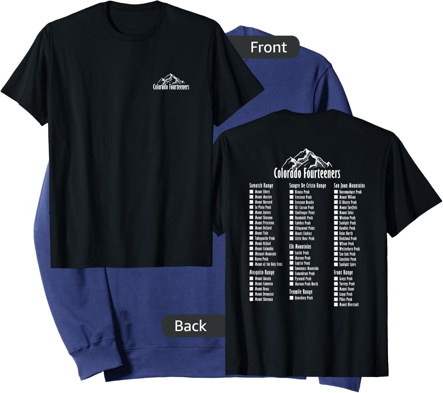 Colorado Fourteeners 2 Sided Checklist 14ers Sweatshirt - Sweatshirt | Navy