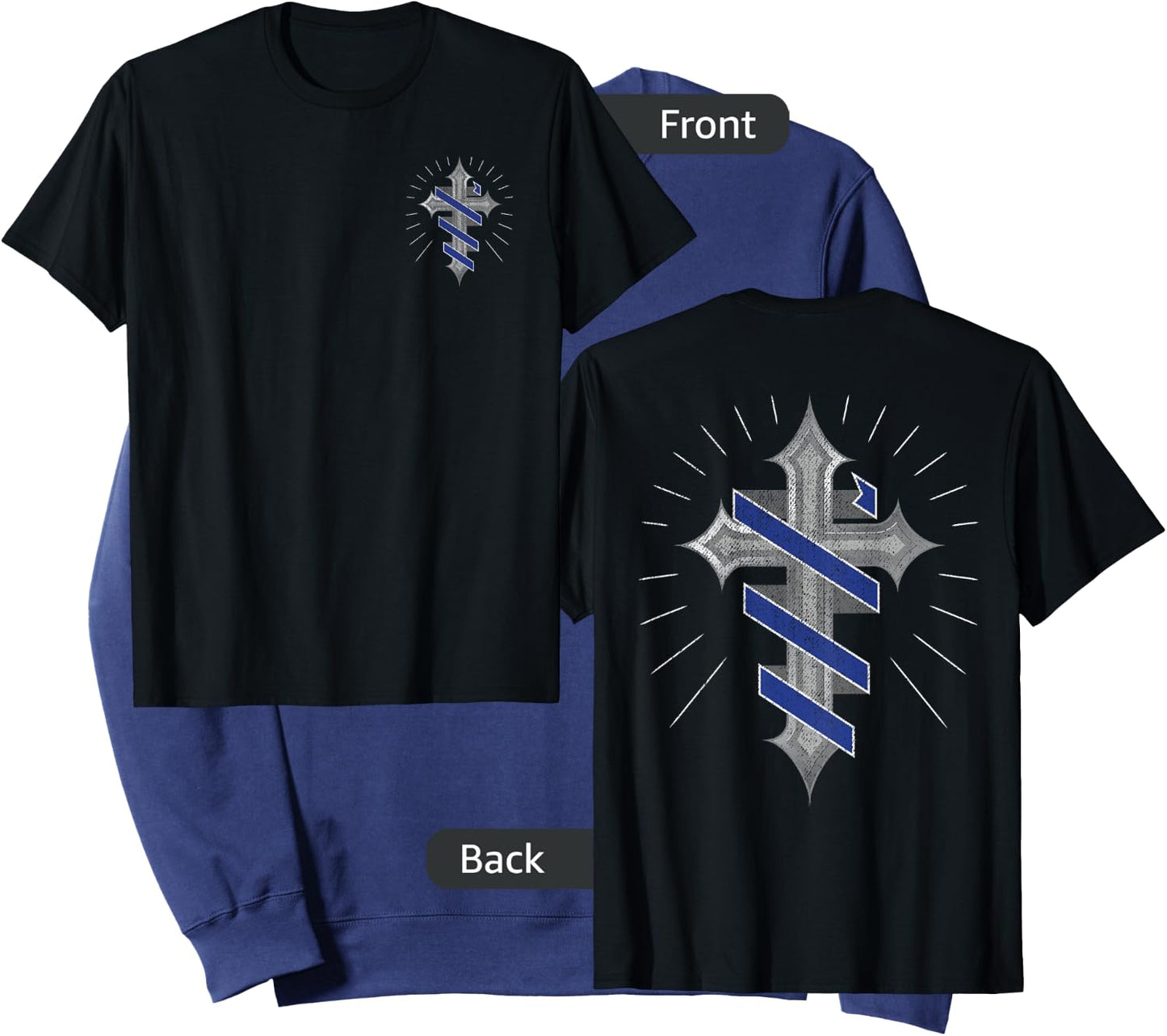 Police Support Guardian Angel Thin Blue Line Christian Cross Sweatshirt - Sweatshirt | Navy