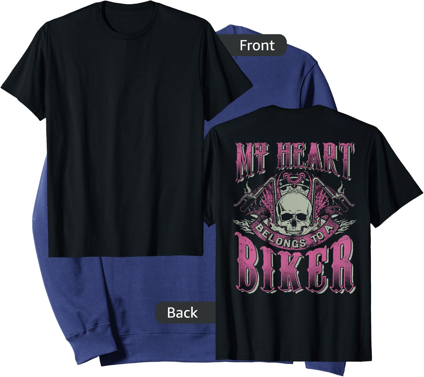 My Heart Belongs To A Biker Skull Motorcycle Babe Chick Wife Sweatshirt - Sweatshirt | Navy