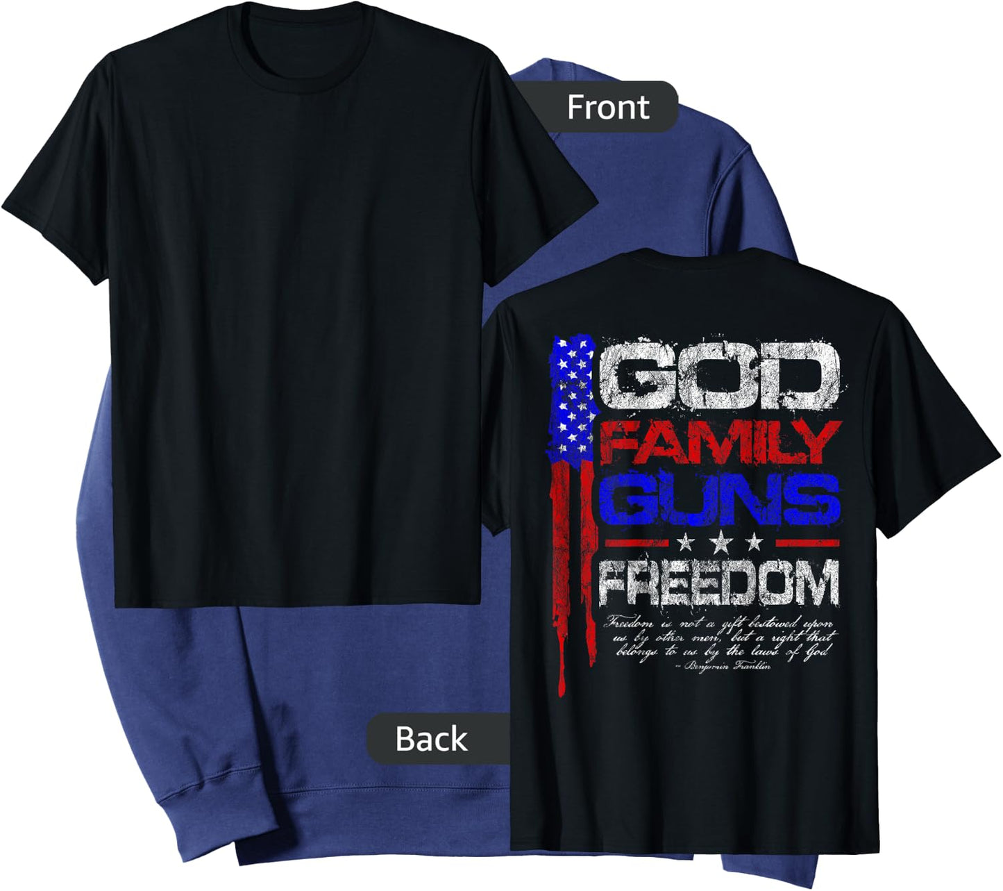 GOD, FAMILY, GUNS, FREEDOM Conservative American Flag Shirt Women Men Sweatshirt - Sweatshirt | Navy