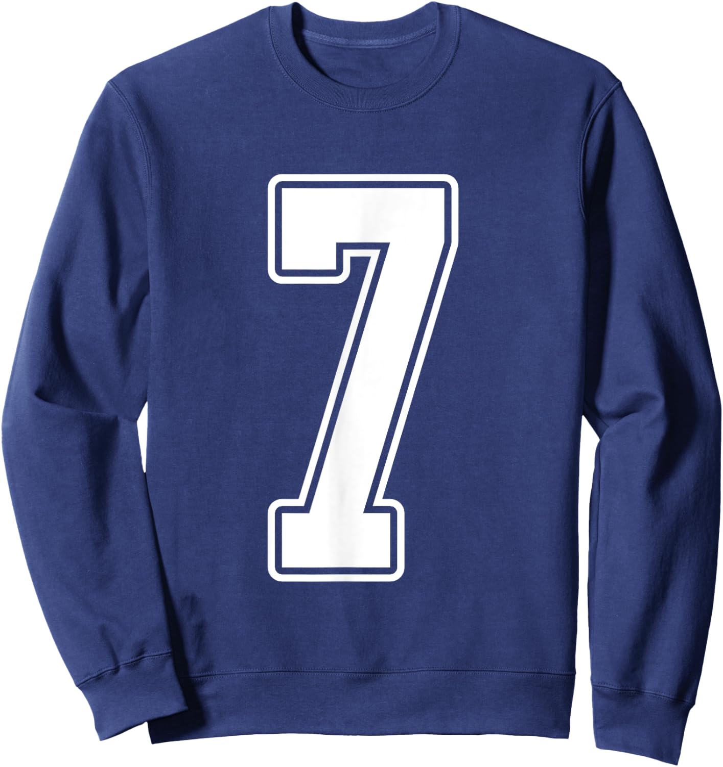 #7 White Outline Number 7 Sports Fan Jersey Style Sweatshirt - Sweatshirt | Navy