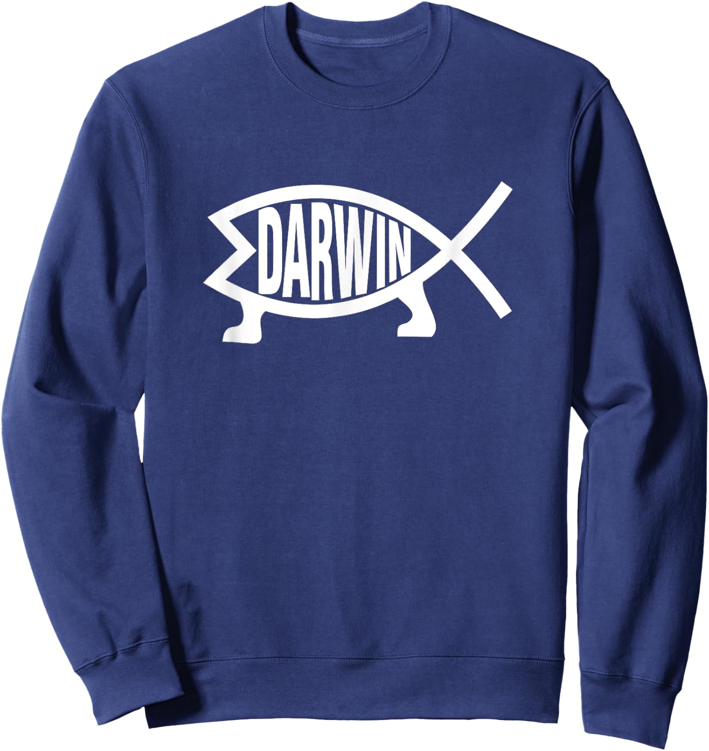 Atheist Charles Darwin Theory of Evolution Fish Sweatshirt - Sweatshirt | Navy