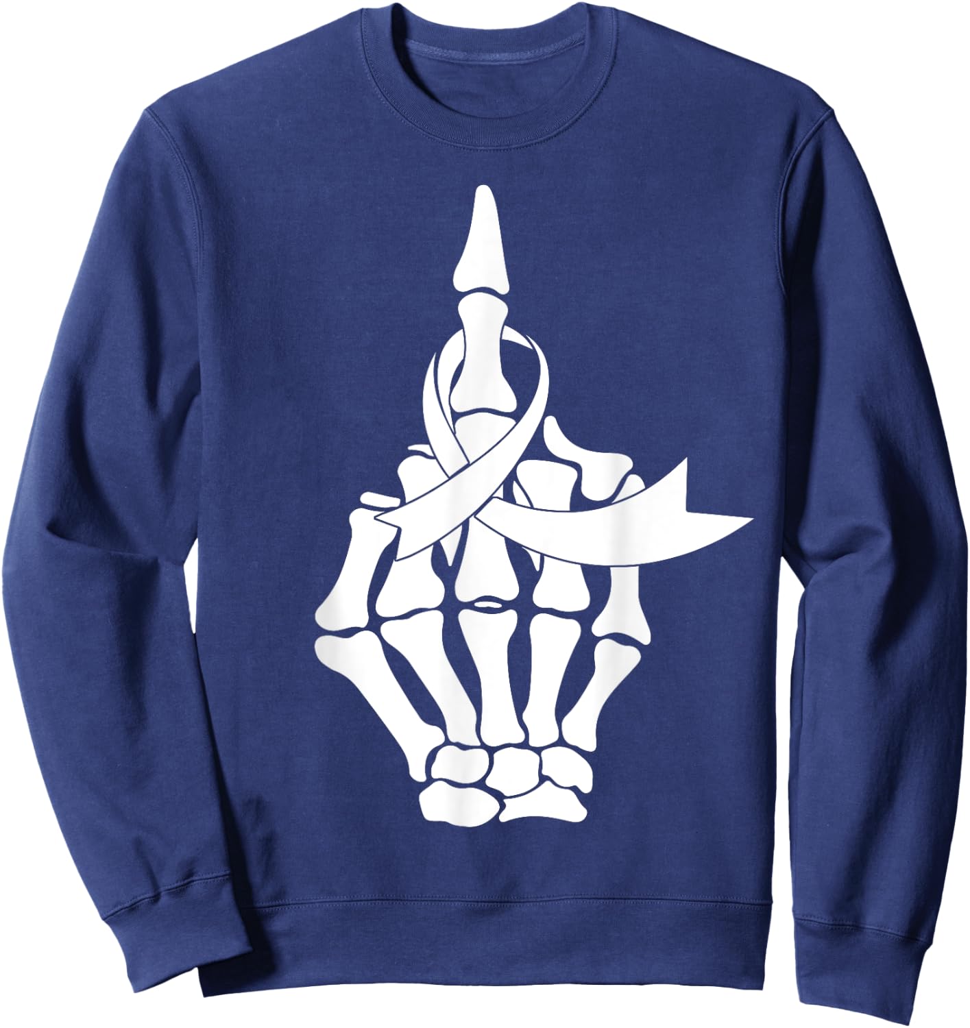 Fuck Lung Cancer Middle Finger White Ribbon Sweatshirt - Sweatshirt | Navy