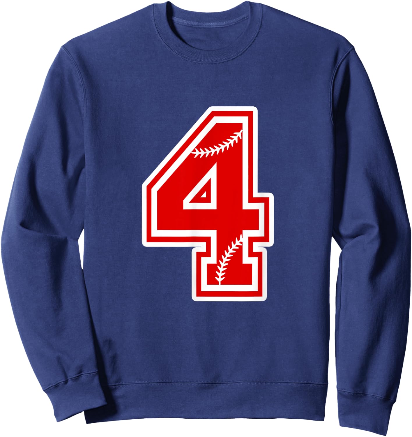 Number 4 Red Baseball Number 4th Birthday T Shirt Sweatshirt - Sweatshirt | Navy