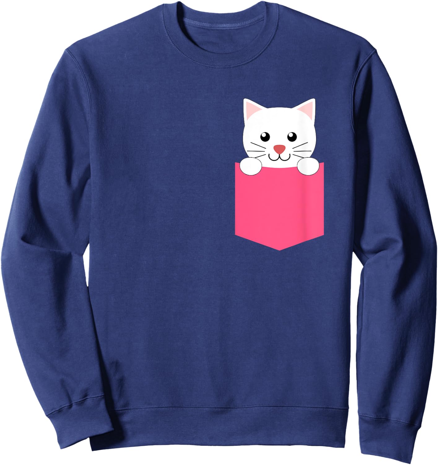Pink White Kitten in a Pocket Shirt for Teen Girls and Women Sweatshirt - Sweatshirt | Navy