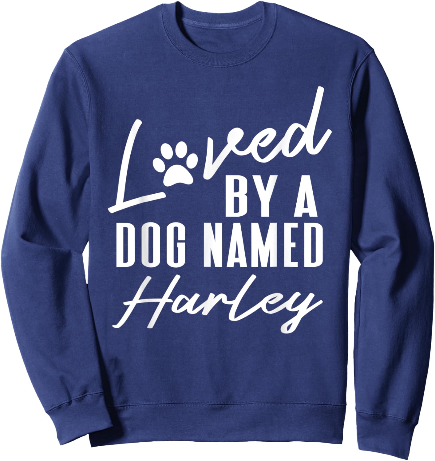 Personalized Dog Name Harley Gift Pet Lover Paw Print Men Women Kids Sweatshirt - Sweatshirt | Navy