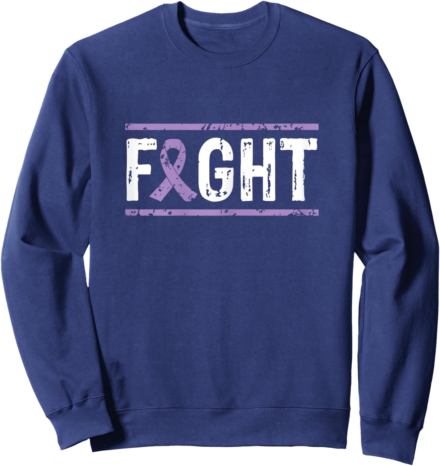 Vulvar Cancer Awareness Fight Cancer Purple Ribbon Sweatshirt - Sweatshirt | Navy
