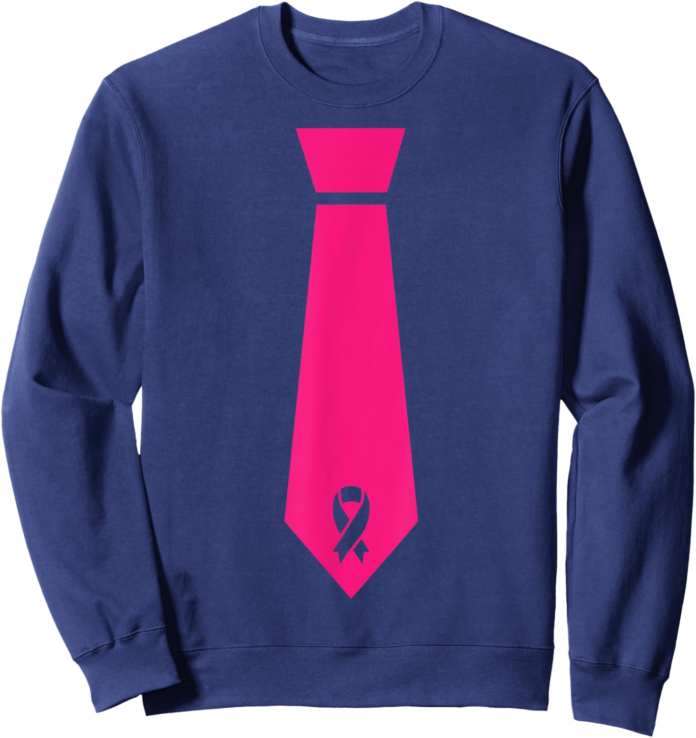 Pink Ribbon Tie Breast Cancer Awareness Sweatshirt - Sweatshirt | Navy