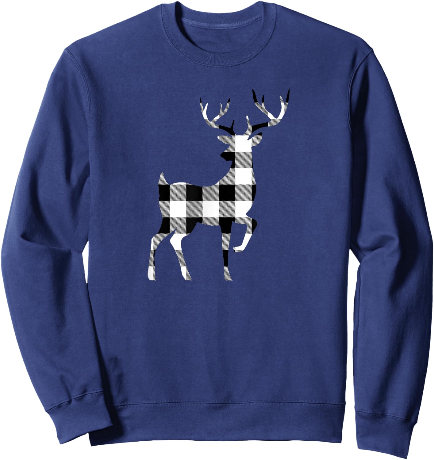Plaid Reindeer Silhouette Minimal Winter Christmas Style Sweatshirt - Sweatshirt | Navy