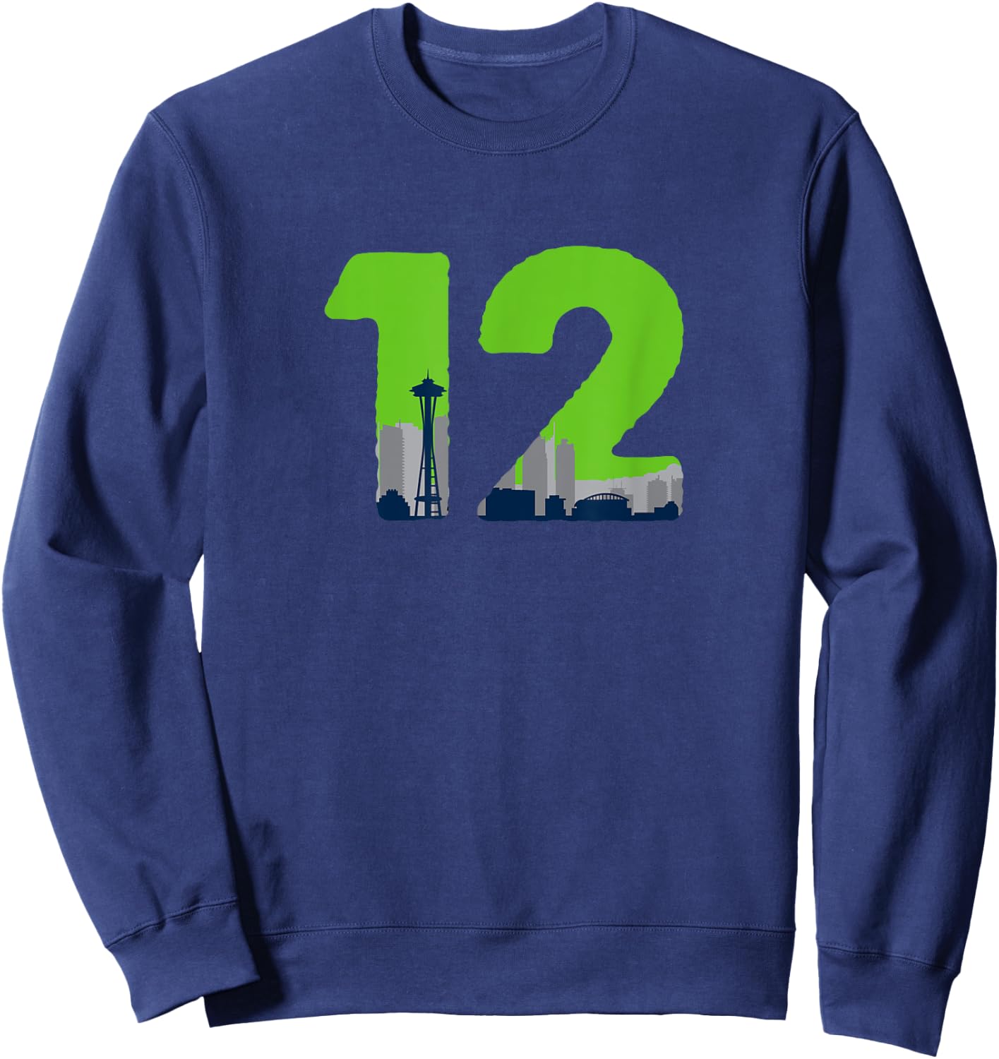 12 Seattle Sports Fan Skyline Sweatshirt - Sweatshirt | Navy