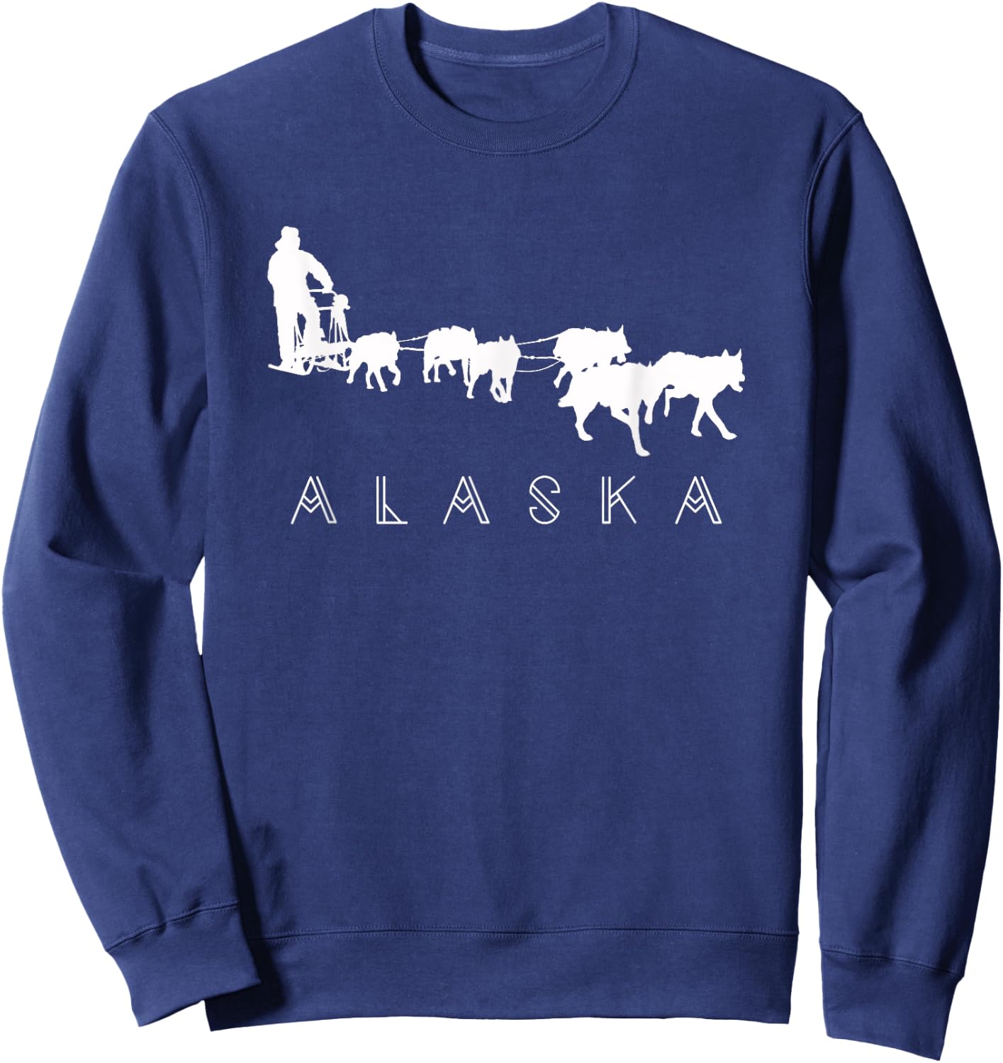 Alaska Sled Dogs Mushing - Sled Dog Team White Silhouette Men Women Girls Kids Sweatshirt - Sweatshirt | Navy