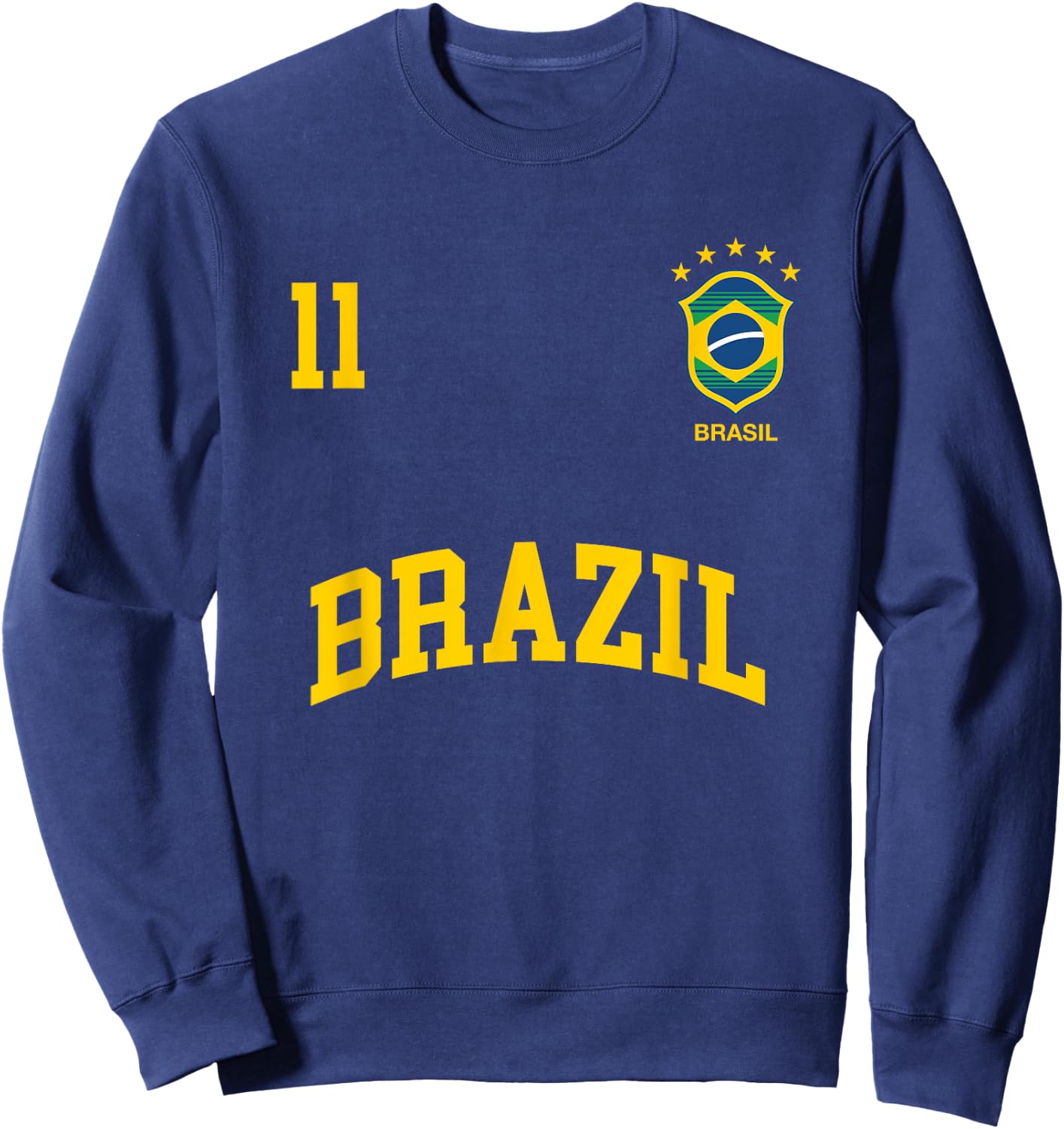 Brazil Number 11 Brazilian Soccer Team Sports Shirt Sweatshirt - Sweatshirt | Navy
