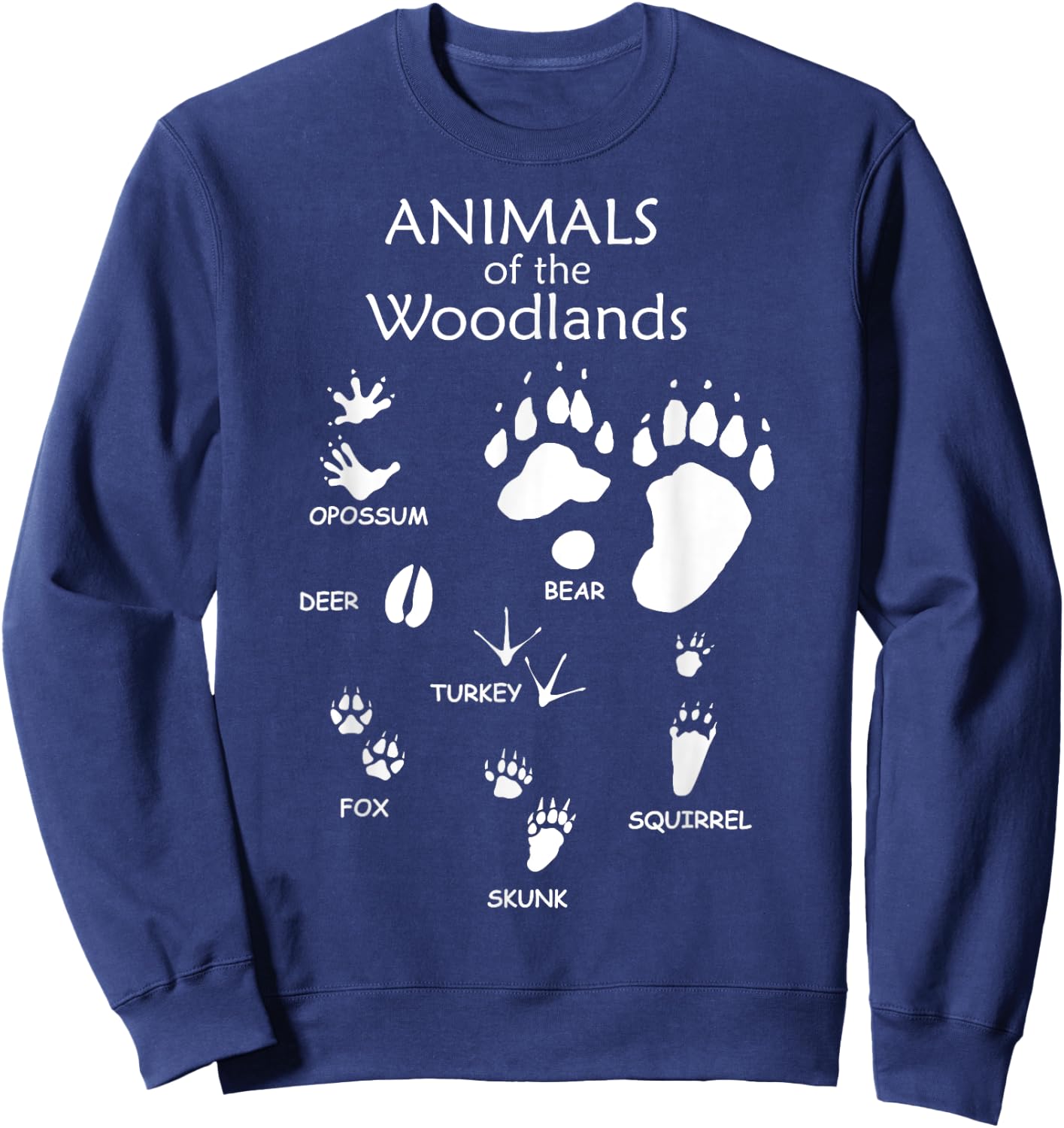 Woodland Cute Animal Paw Print Shirt, Bear Fox Skunk Turkey Sweatshirt - Sweatshirt | Navy