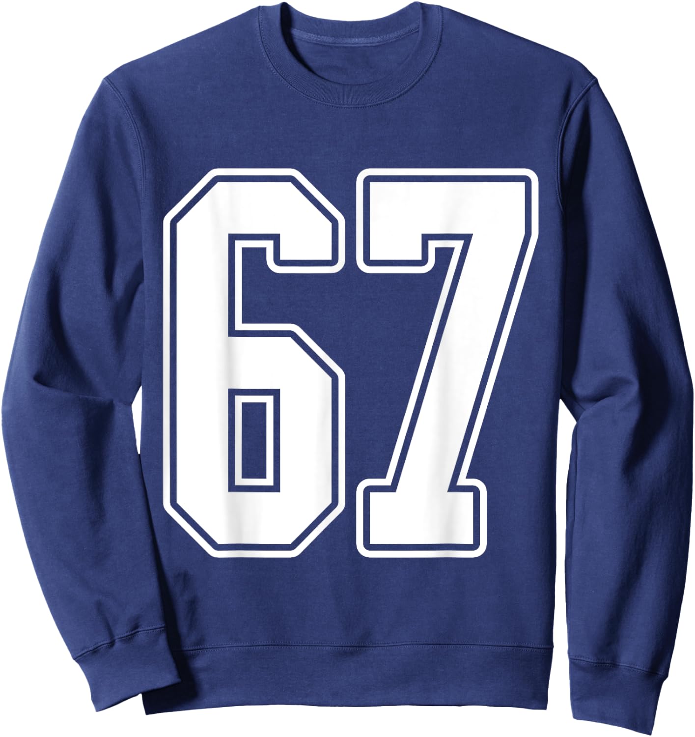 #67 White Outline Number 67 Sports Fan Jersey Style Sweatshirt - Sweatshirt | Navy
