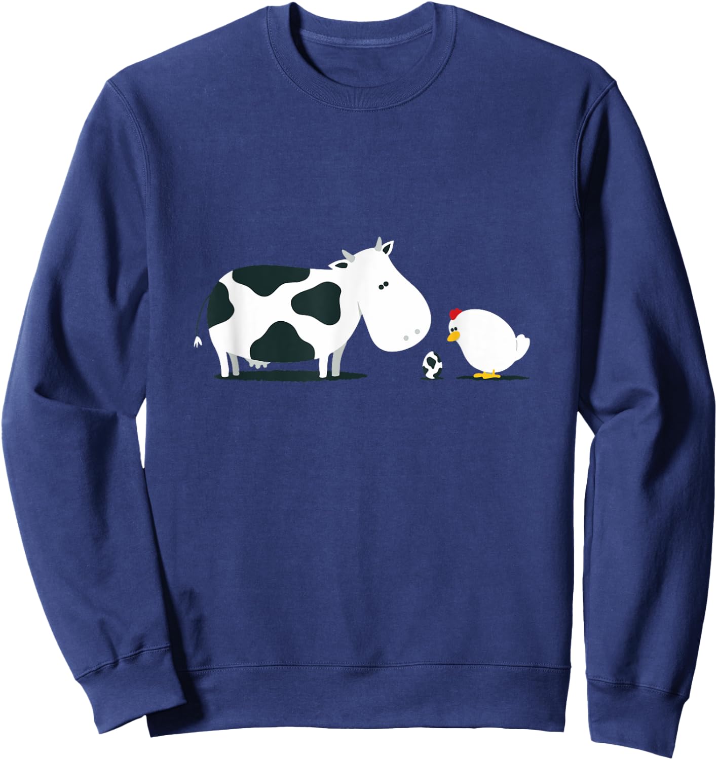 Funny and cute Cow with Chicken Cartoon with egg Sweatshirt - Sweatshirt | Navy