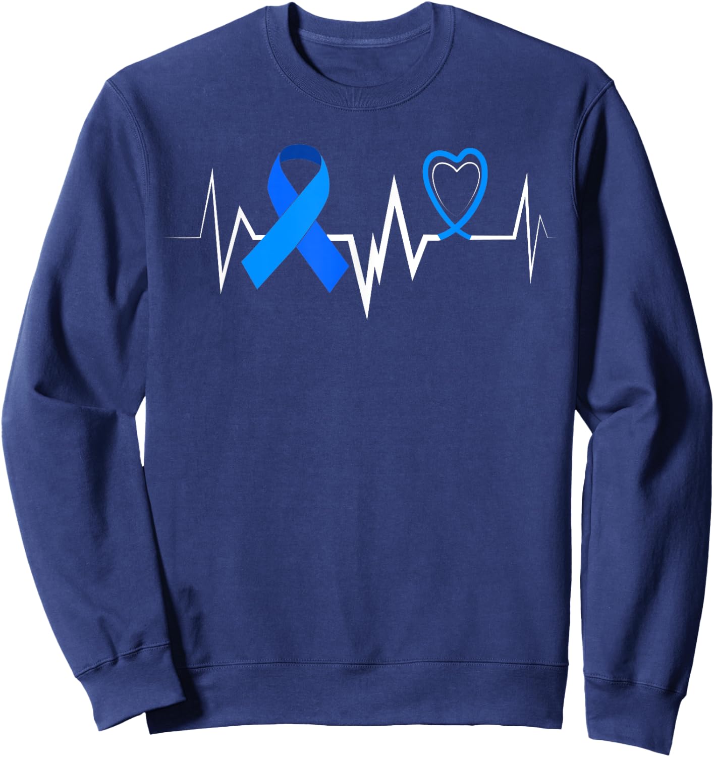 Heartbeat Colorectal Ribbon Colon Cancer Awareness Shirt Sweatshirt - Sweatshirt | Navy