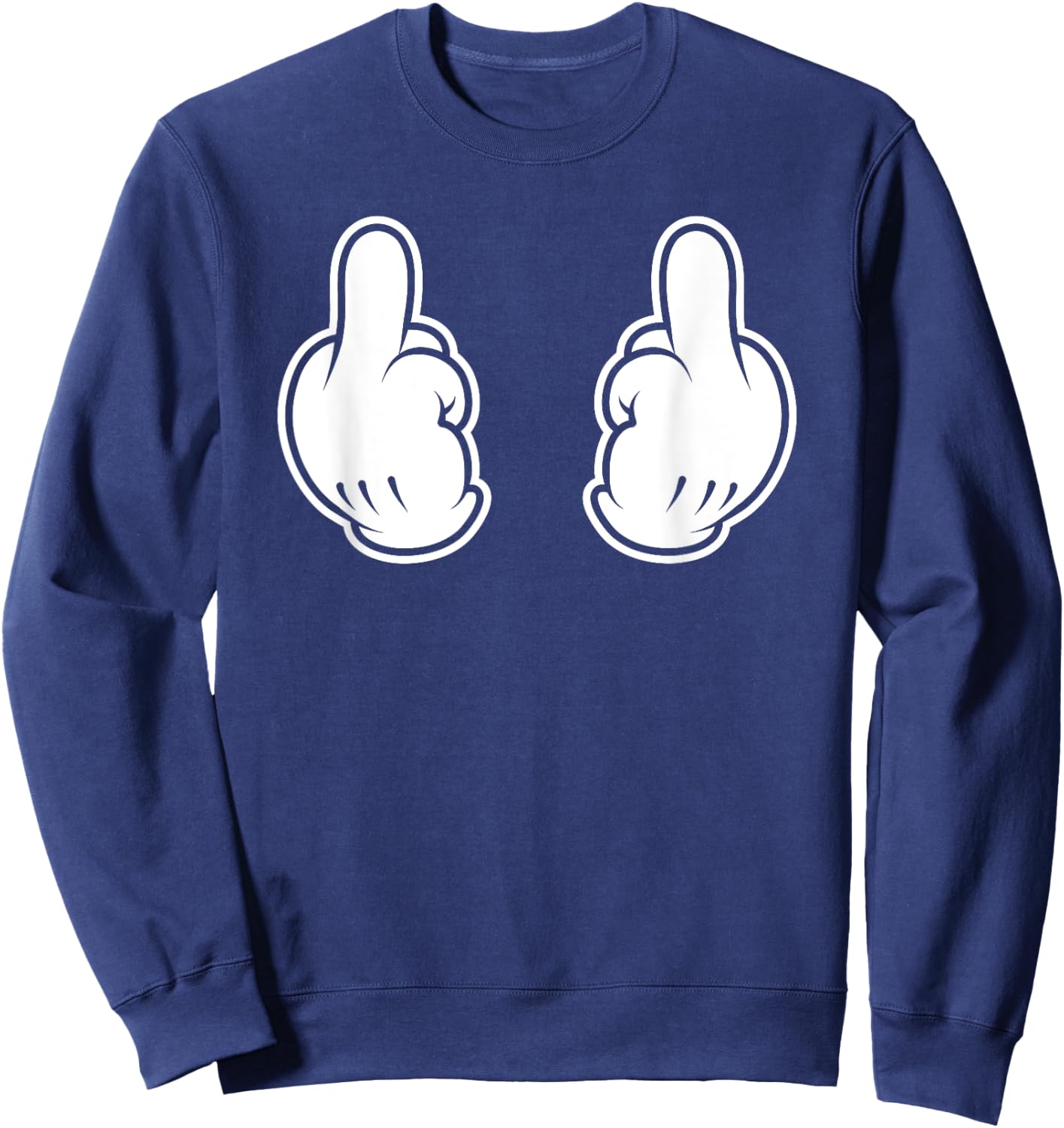 Cartoon Two Middle Fingers Flipping Off Double Bird Funny Sweatshirt - Sweatshirt | Navy