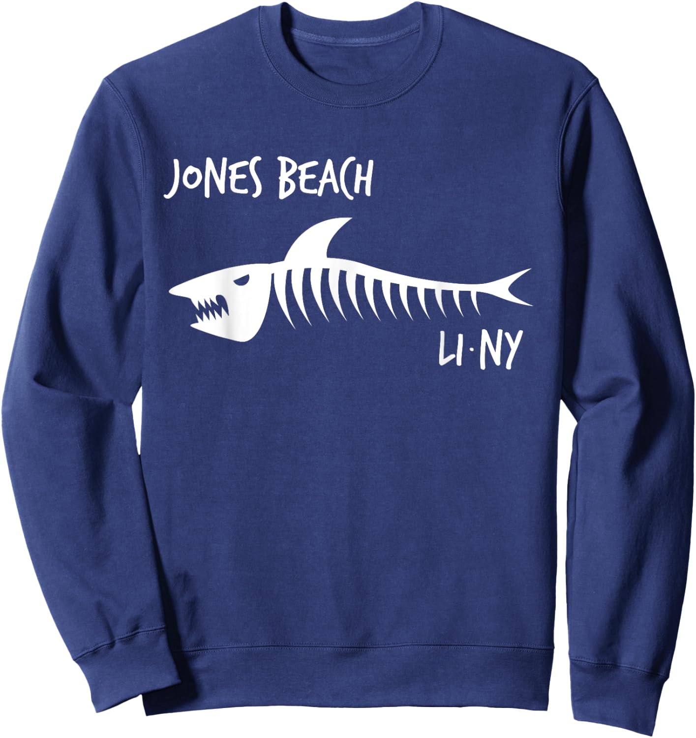Jones Beach LI NY Shark Skeleton White Print Women Kids Sweatshirt - Sweatshirt | Navy