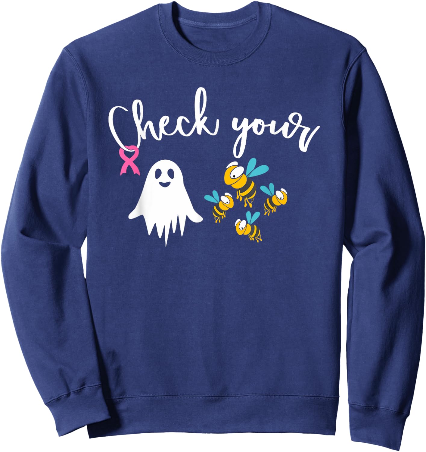 Check Your Boo Bees Breast Cancer Awareness Pink Ribbon Sweatshirt - Sweatshirt | Navy