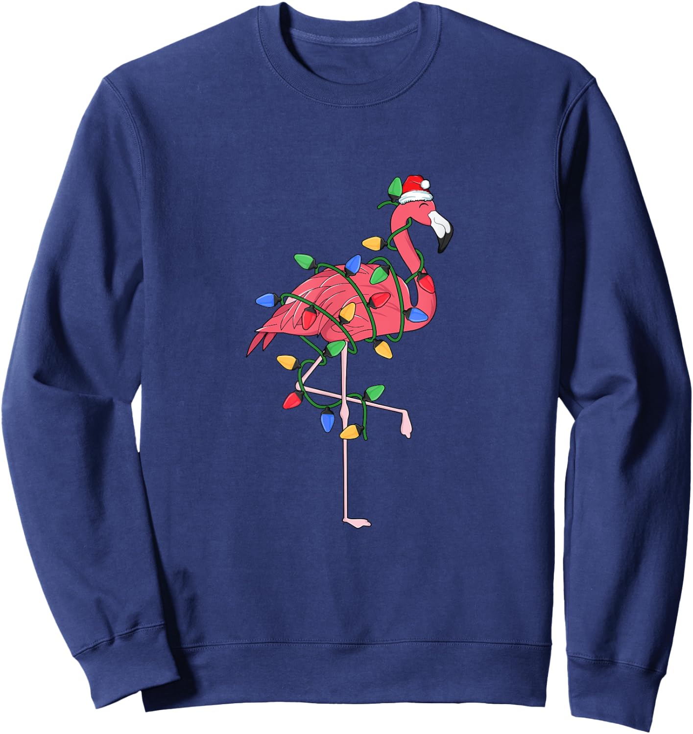 Flamingo Christmas Tree Lights Xmas Kawaii Pink Bird Lover Sweatshirt - Sweatshirt | Navy