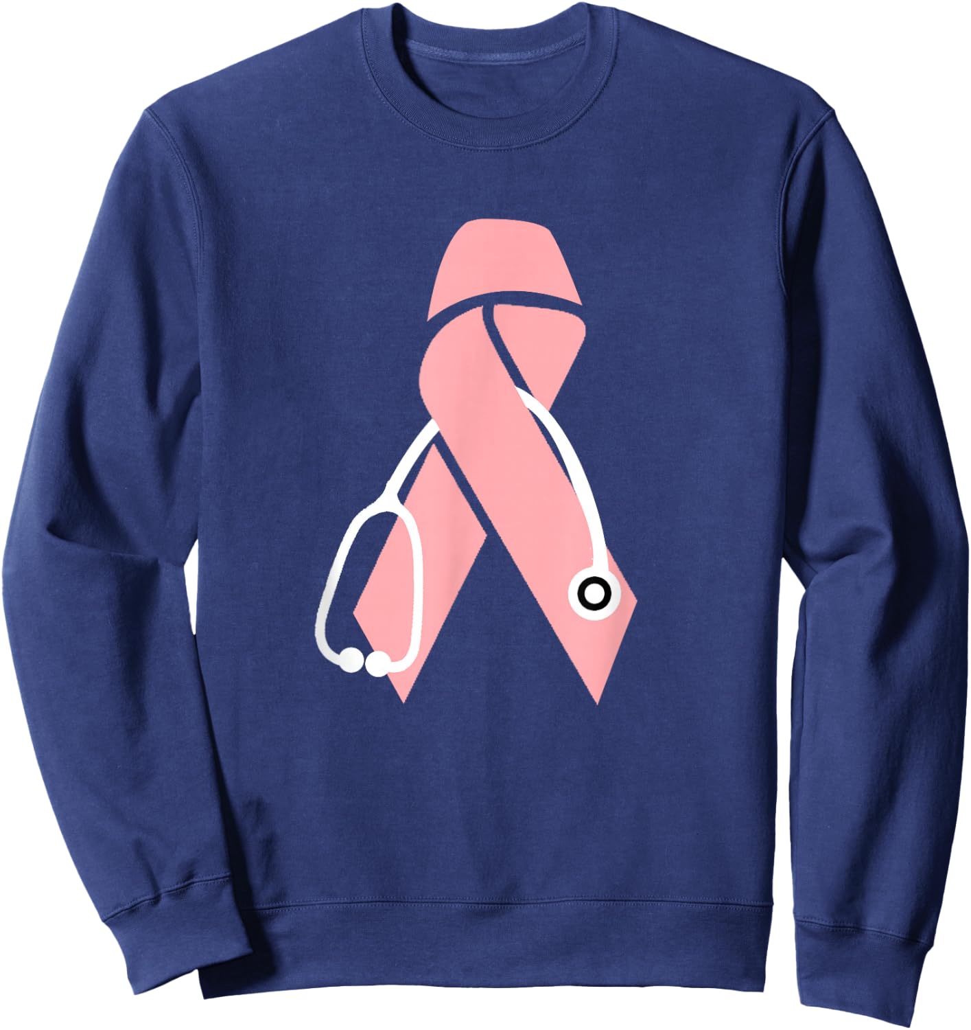 Breast Cancer Awareness Scrub Top Stethoscope Pink Ribbon Sweatshirt - Sweatshirt | Navy