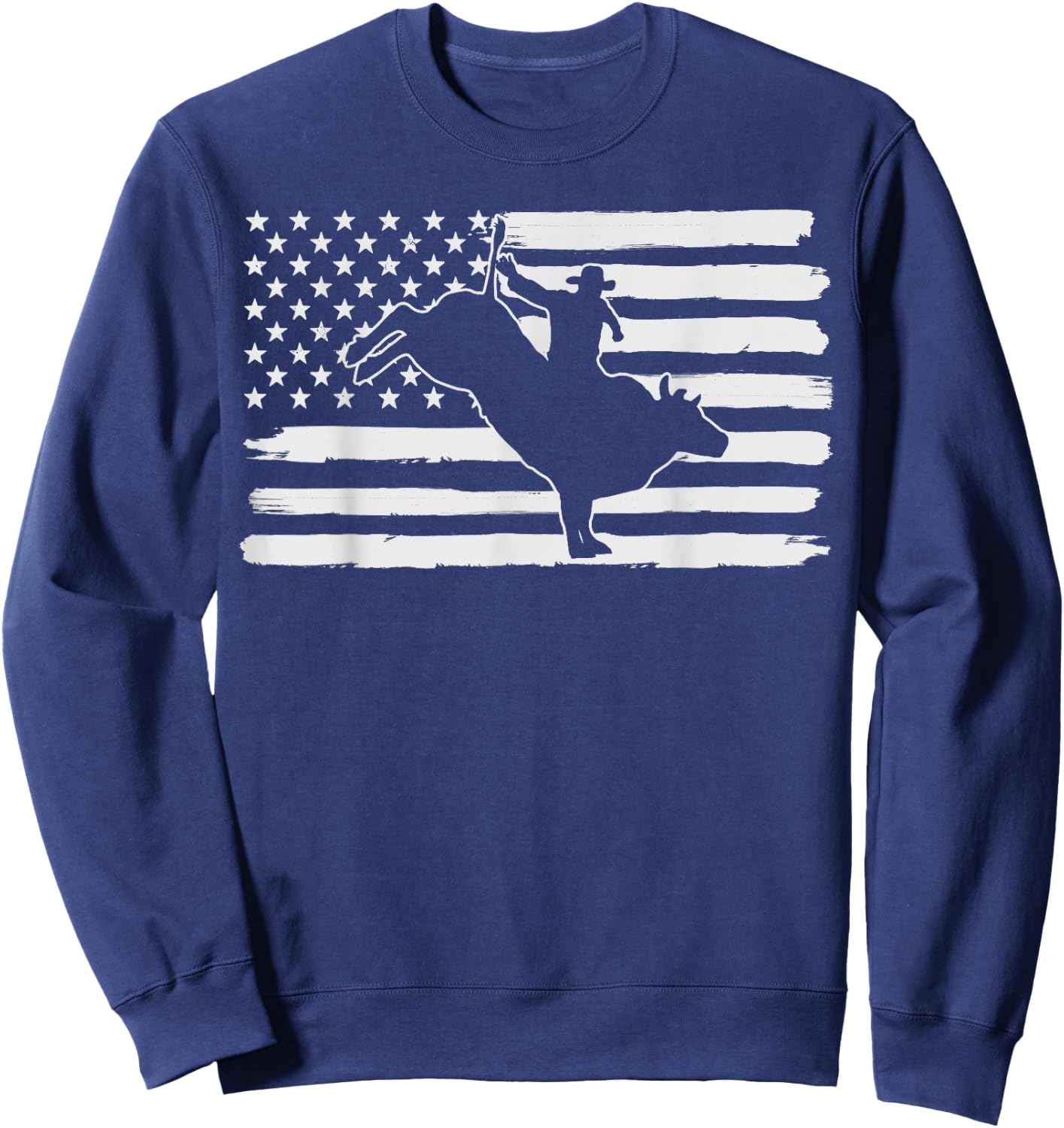 Rodeo Cowboy Bull Riding USA Flag 4th Of July US America Sweatshirt - Sweatshirt | Navy