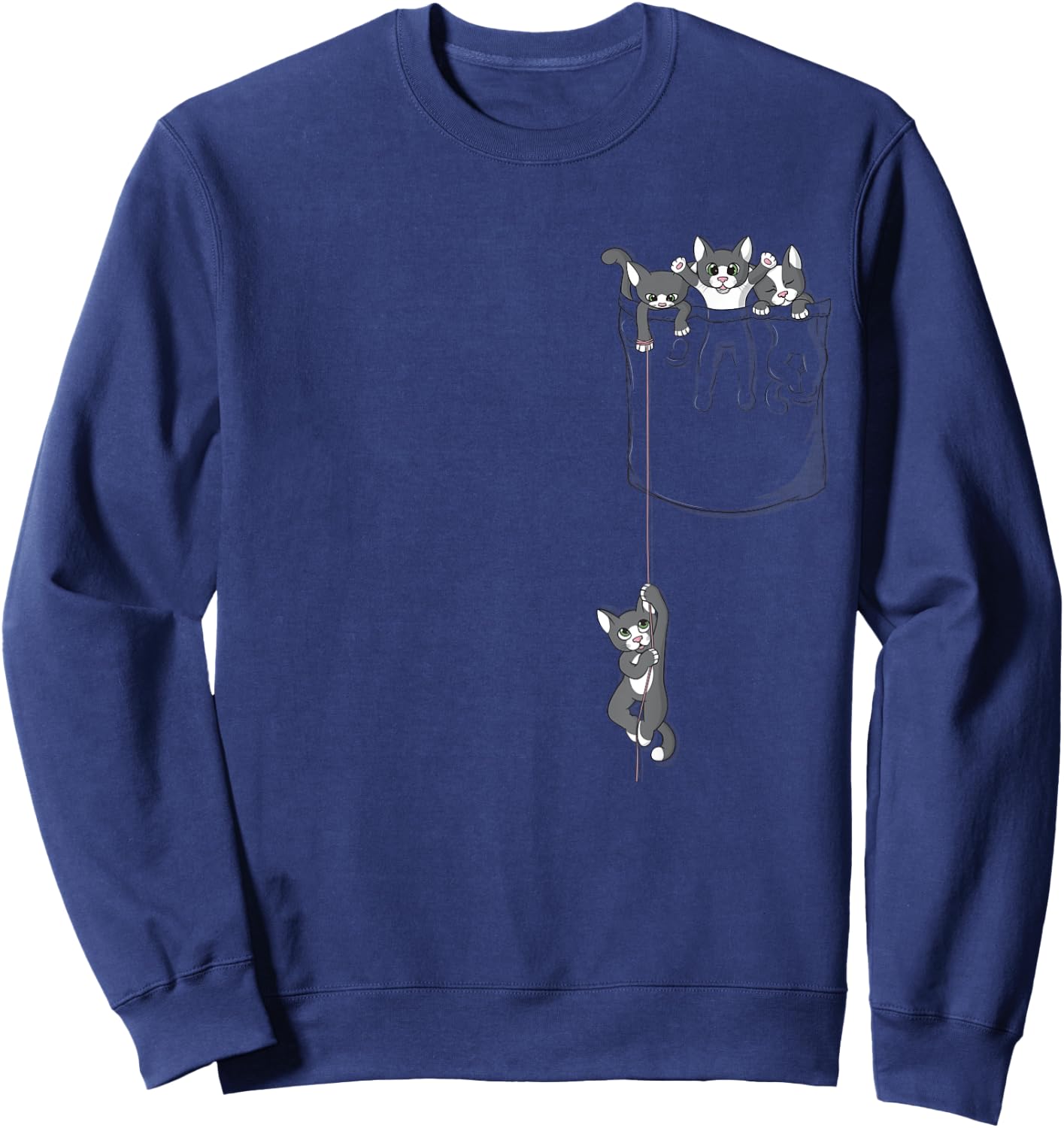 Cute Kittens Playing in the Pocket, Cat Men Women Kids Sweatshirt - Sweatshirt | Navy
