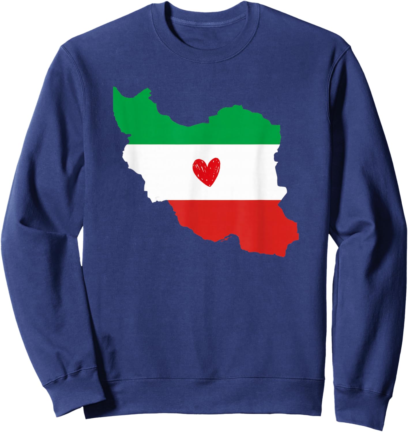 Map of Iran Flag Colors with Heart Sweatshirt - Sweatshirt | Navy
