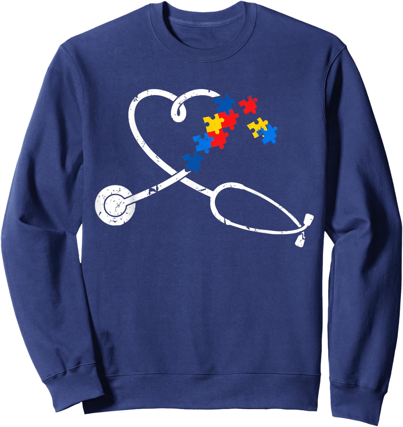 Funny Nurse Autism Puzzle Stethoscope Heart Sweatshirt - Sweatshirt | Navy