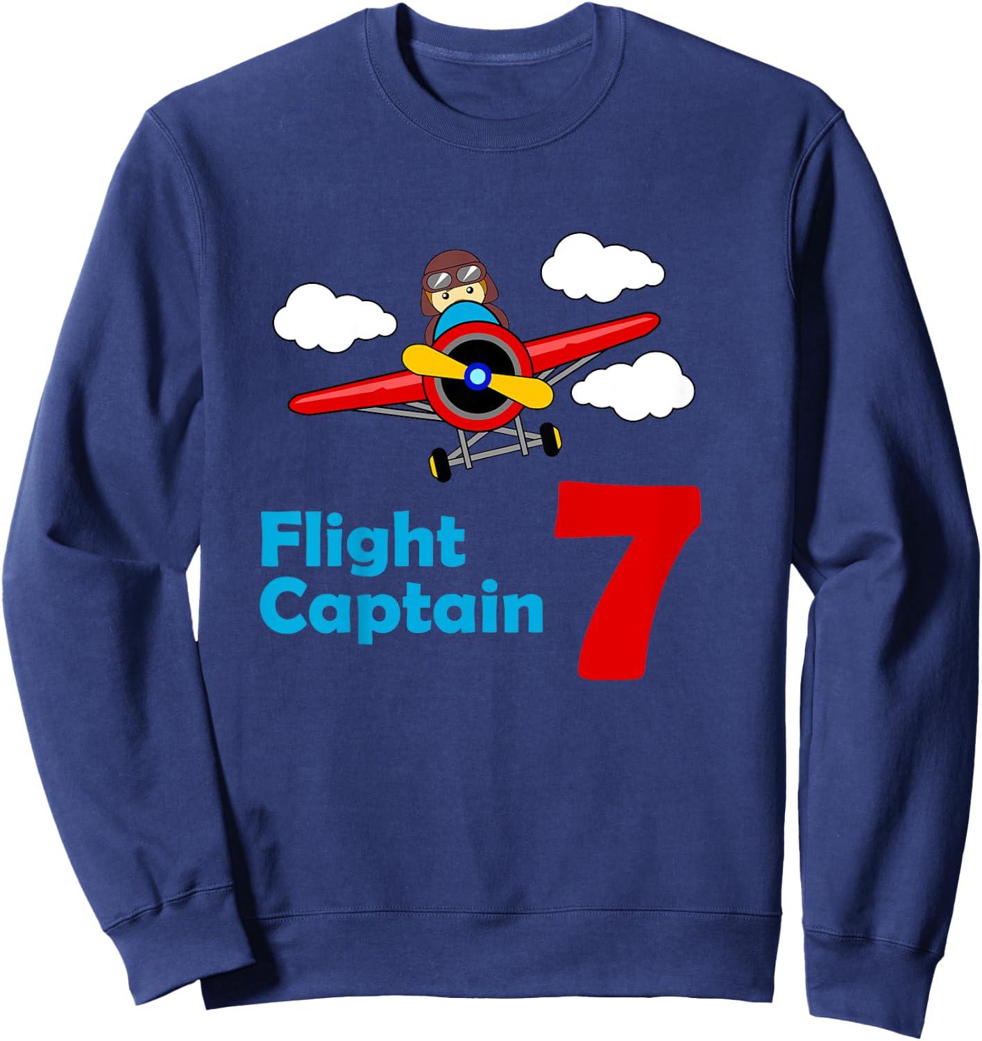 Kids Airplane Birthday 7 year old | Flight Captain Seventh Sweatshirt - Sweatshirt | Navy