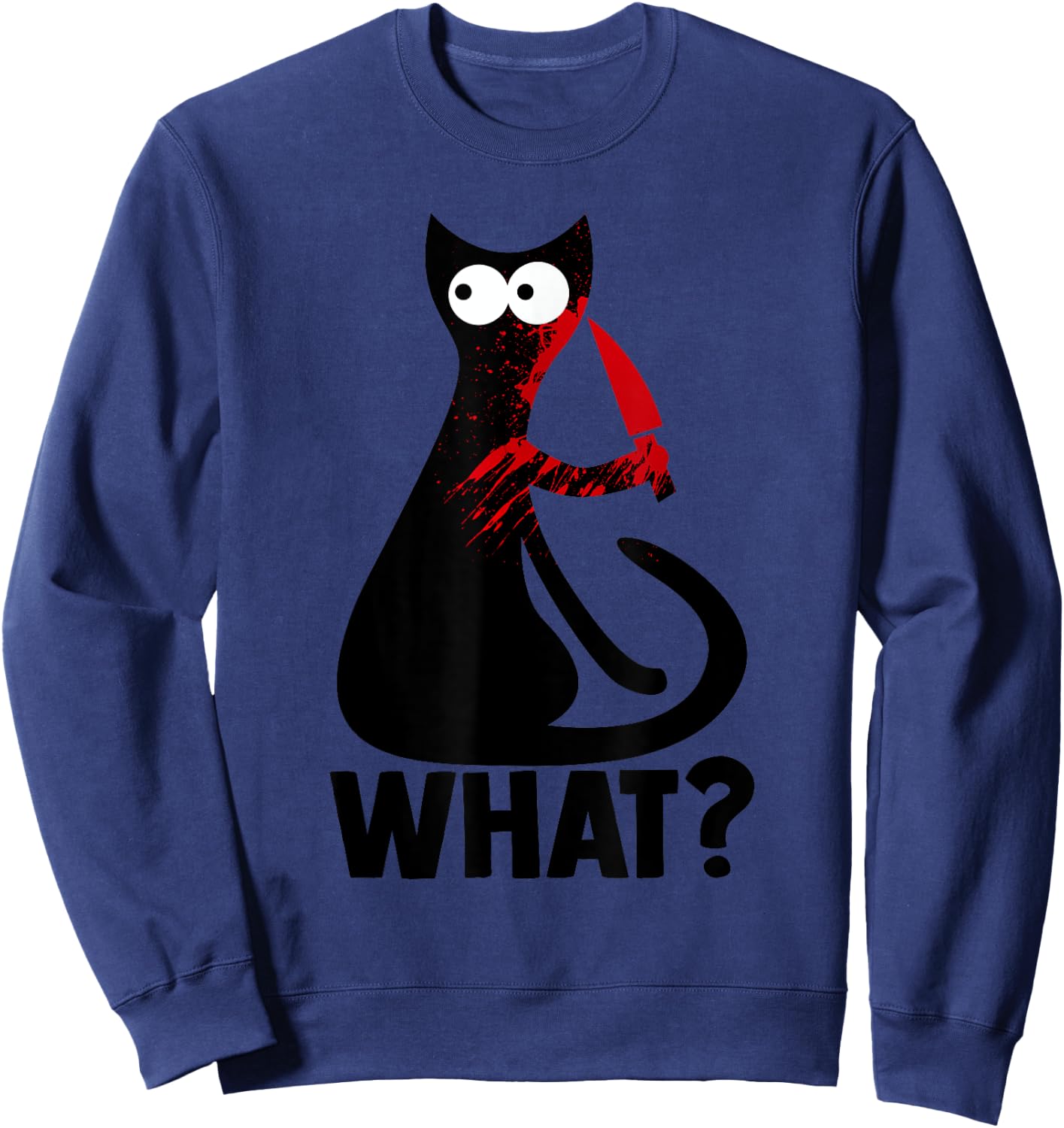 Cute Crazy Murderous Black Cat What With Knife Halloween Men Women Sweatshirt - Sweatshirt | Navy