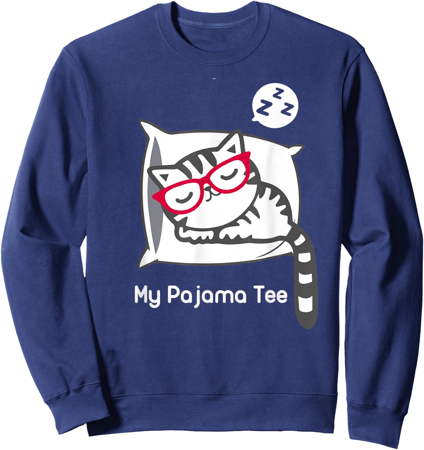Cat Pajama Shirt Cute Sleeping Kitty with Glasses Pj T Shirt Sweatshirt - Sweatshirt | Navy