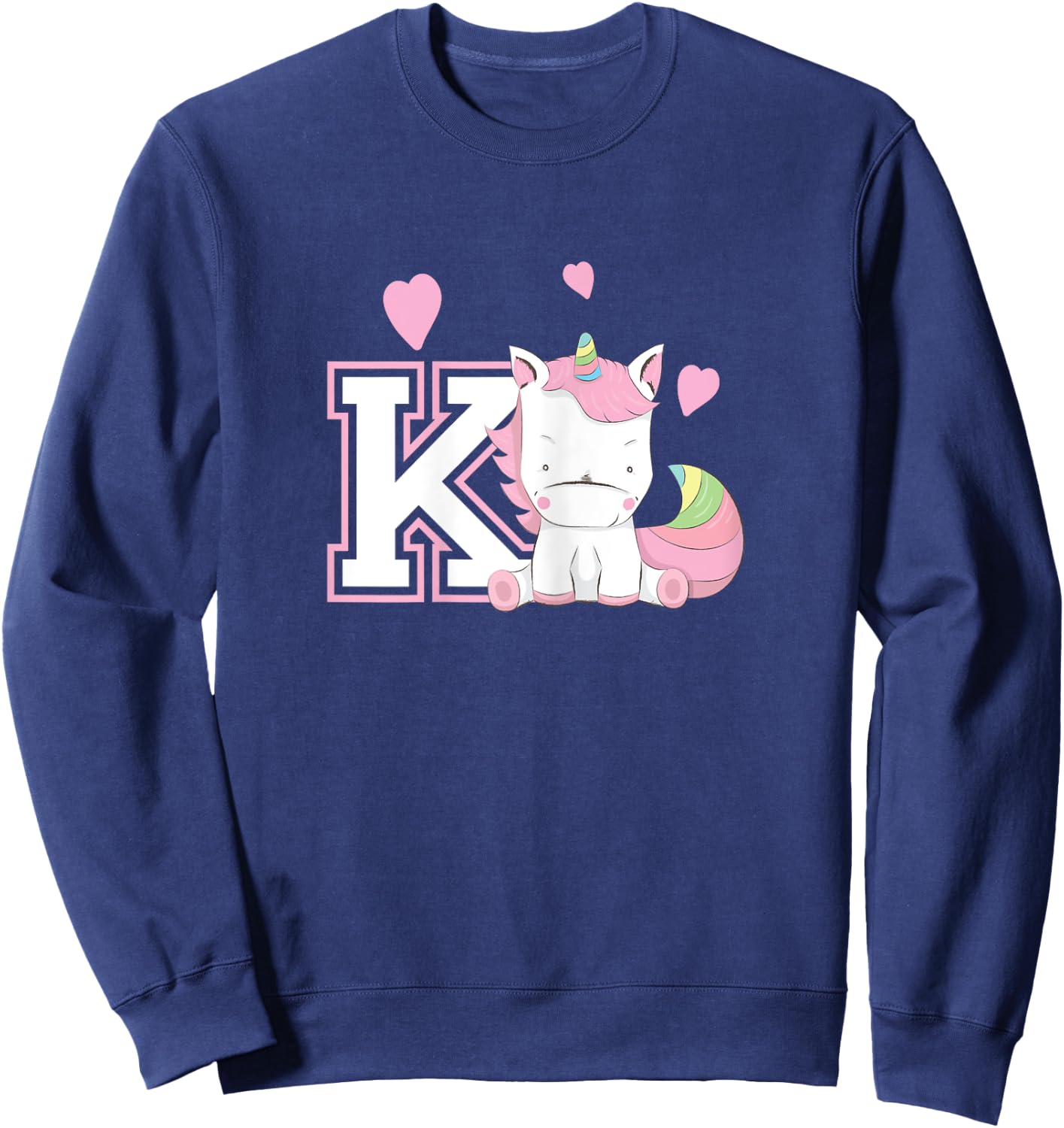 Letter K Monogram Girls Unicorn Gift Sweatshirt - Sweatshirt | Navy