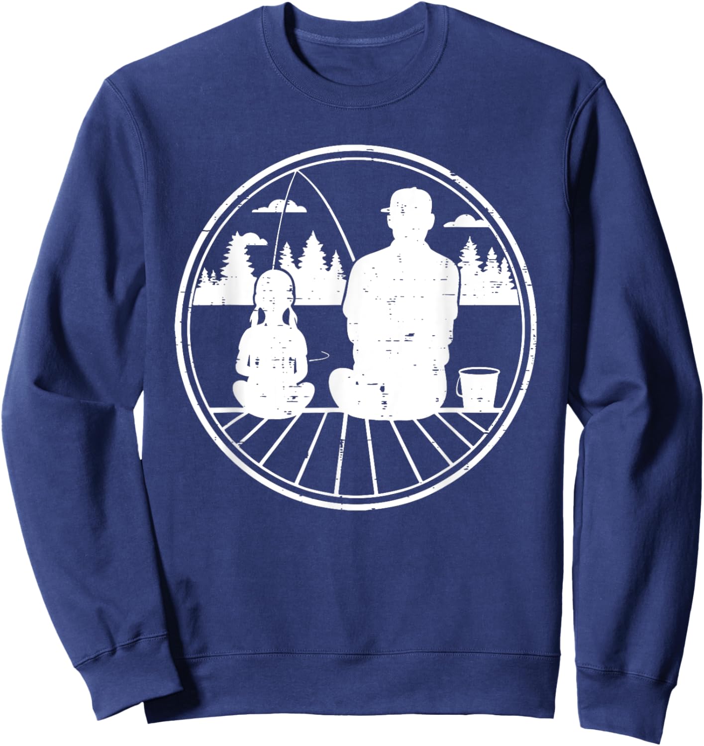 Father & Daughter Fishing Retro Matching Dad Gift Sweatshirt - Sweatshirt | Navy