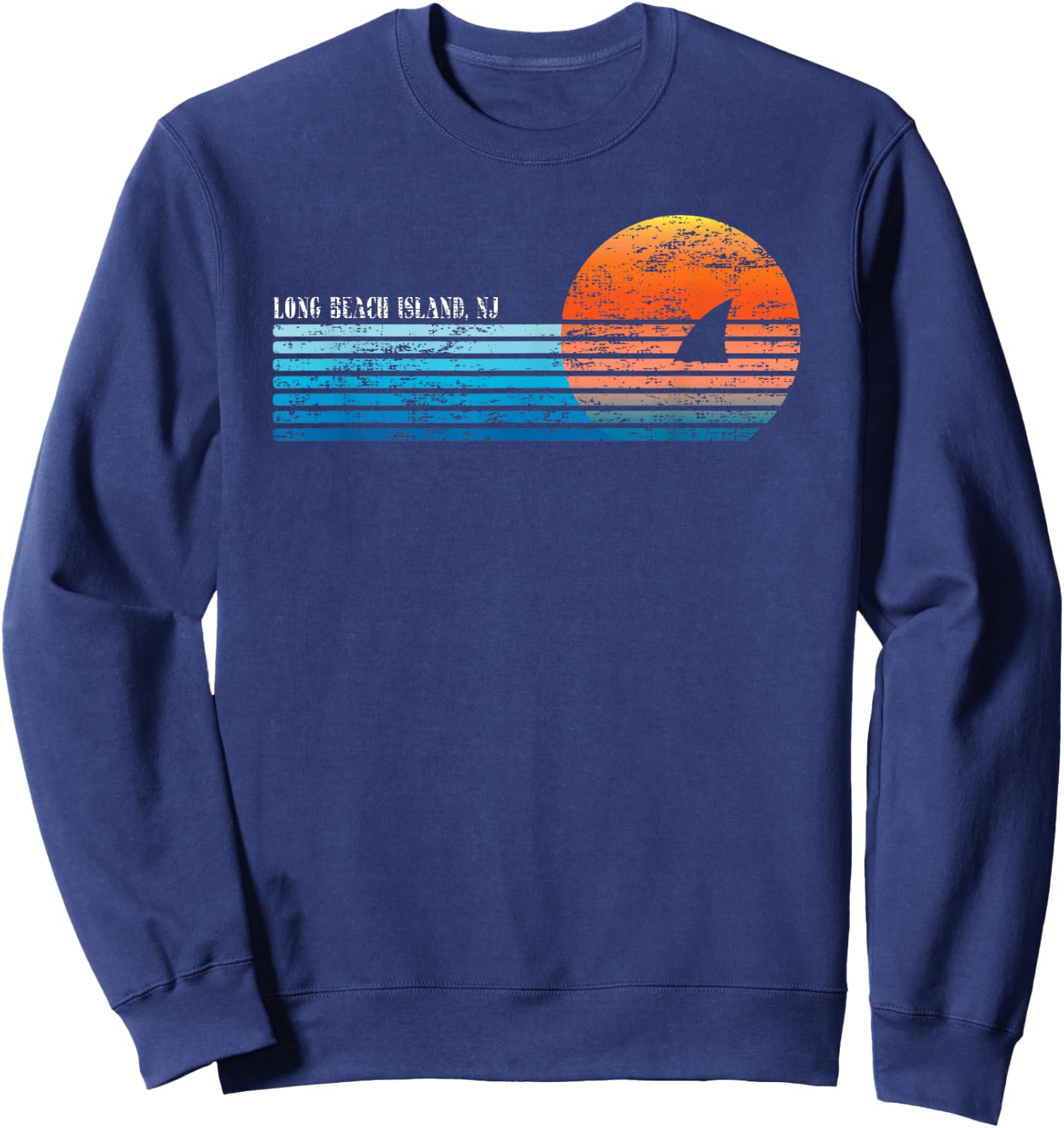 Vintage Long Beach Island, NJ Retro 80s Shark Fin Sunset Women Sweatshirt - Sweatshirt | Navy