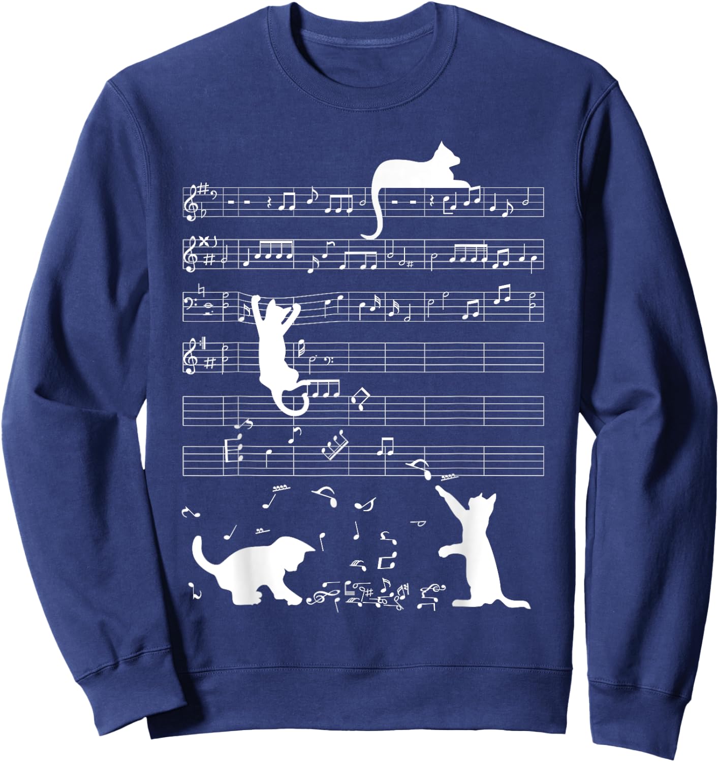 Cute Cat Kitty Playing Music Clef Piano Musician Art Sweatshirt - Sweatshirt | Navy