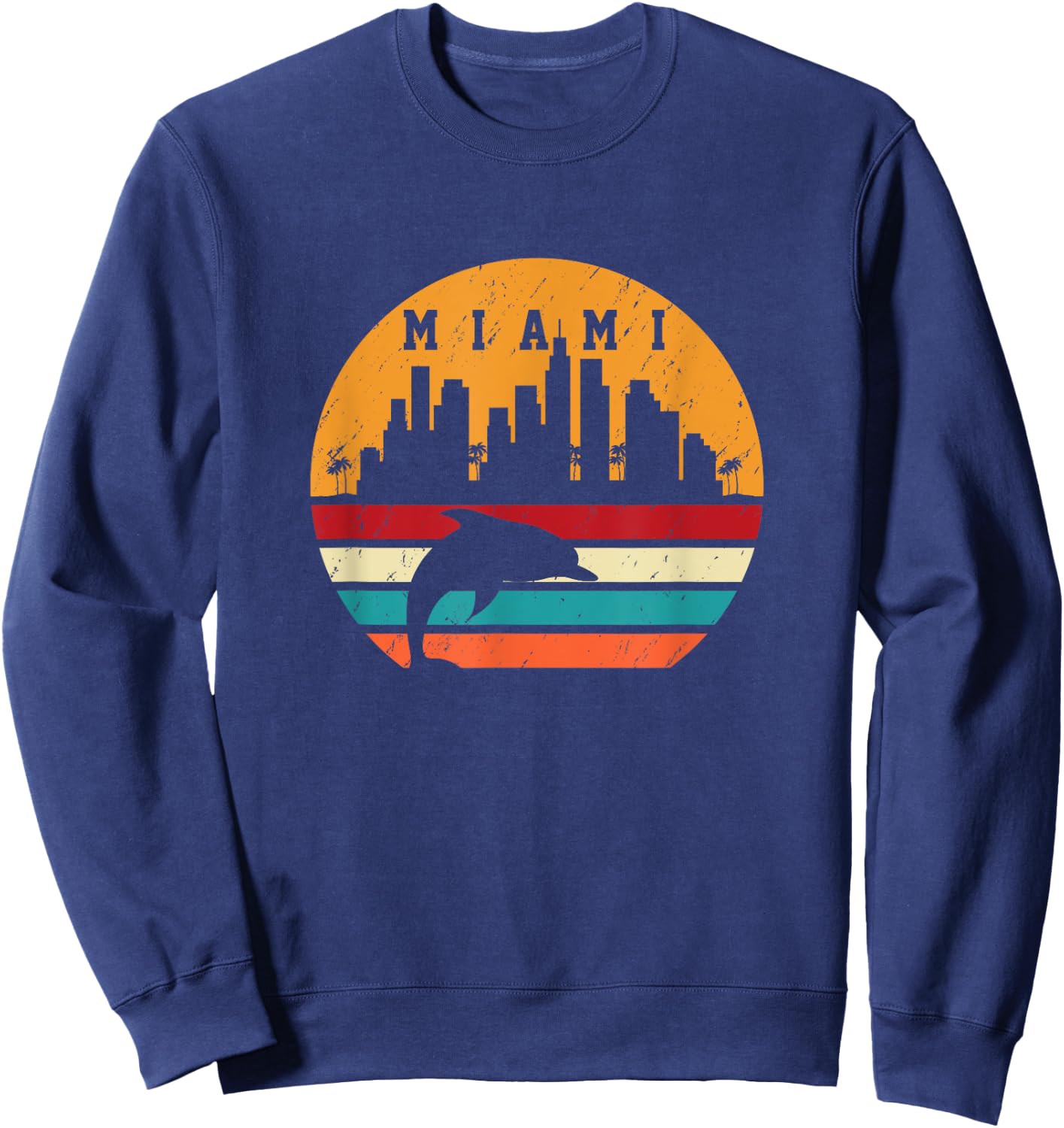 Vintage Miami 80s Dolphin Silhouette Souvenir Dolphin lovers Sweatshirt - Sweatshirt | Navy