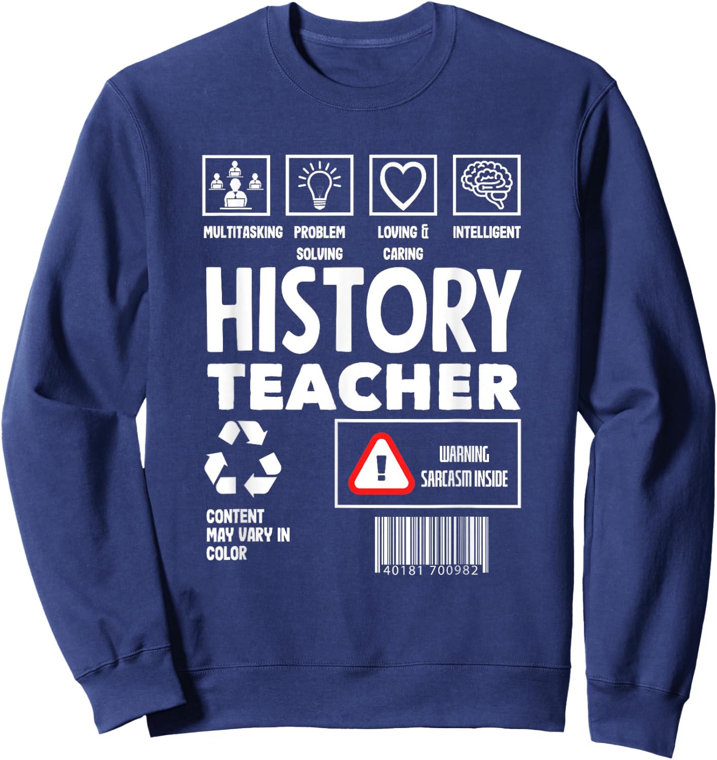 Funny History Teacher Sweatshirt - Sweatshirt | Navy