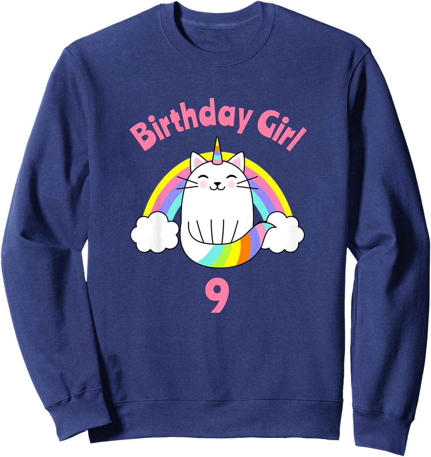 Kids Birthday Girl for Girls 9 Year Old 9th Party Nine Sweatshirt - Sweatshirt | Navy