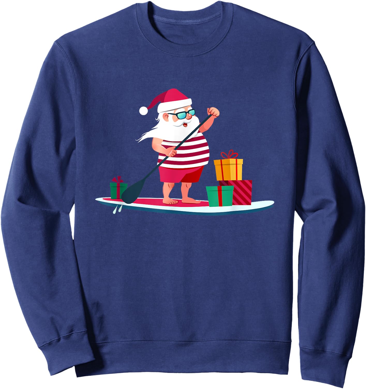 Christmas Paddle-boarding Santa in Swim Shorts Gift Sweatshirt - Sweatshirt | Navy