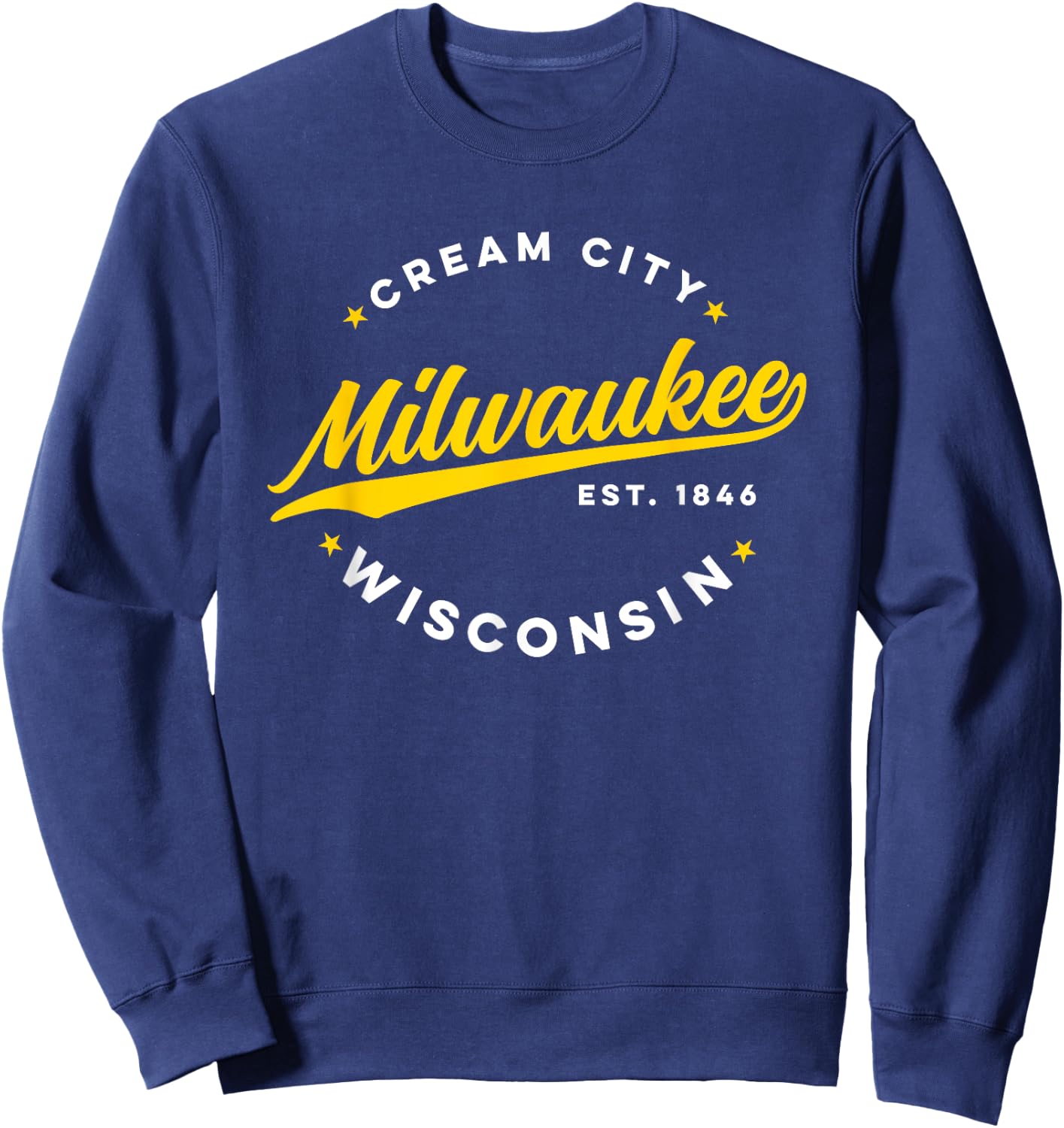 Vintage Milwaukee Wisconsin Cream City Yellow Text Sweatshirt - Sweatshirt | Navy