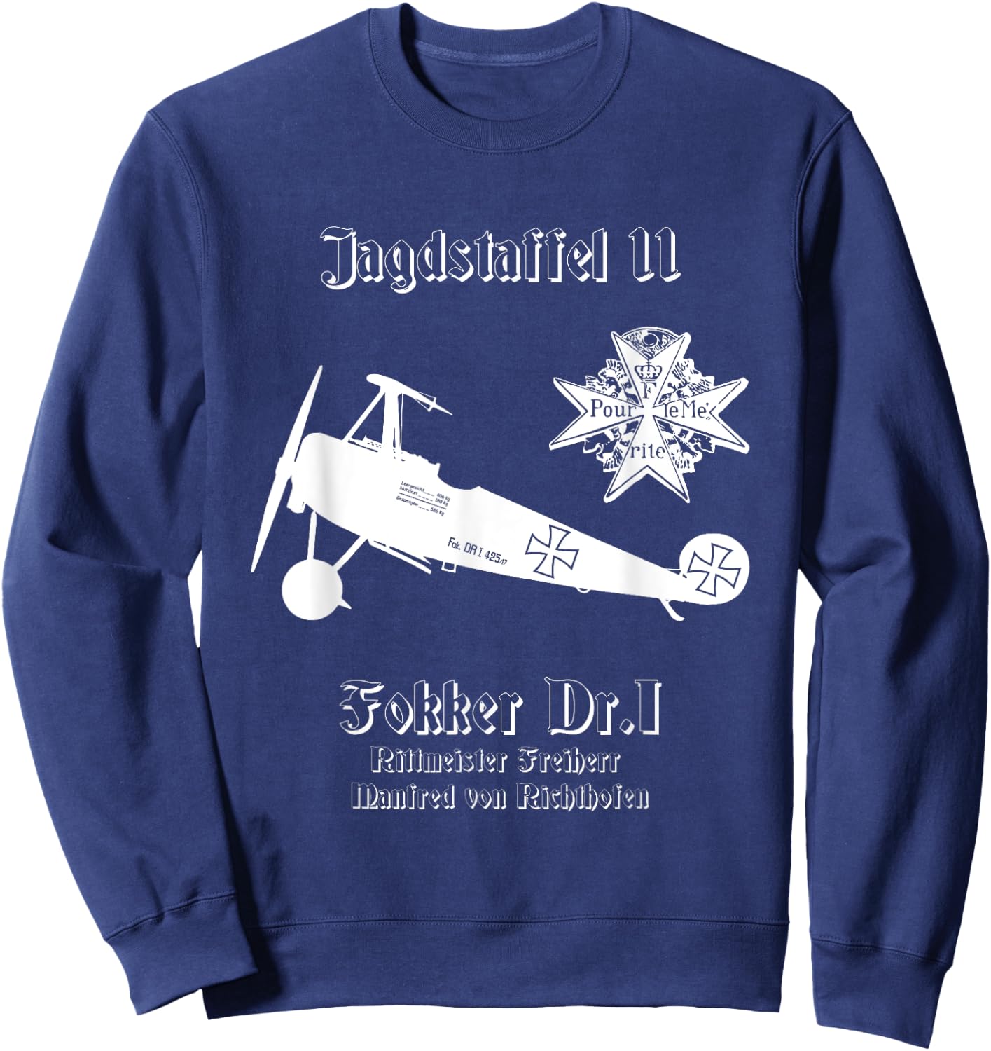 Jasta 11 Fokker DR.I German Triplane Dreidecker Richthofen Sweatshirt - Sweatshirt | Navy