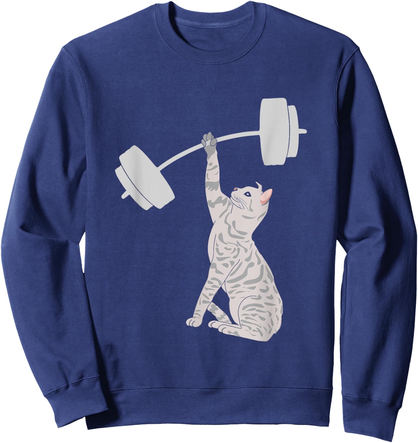 Cat Deadlifting Funny Fitness Gym Lover Cat BarBell Sweatshirt - Sweatshirt | Navy
