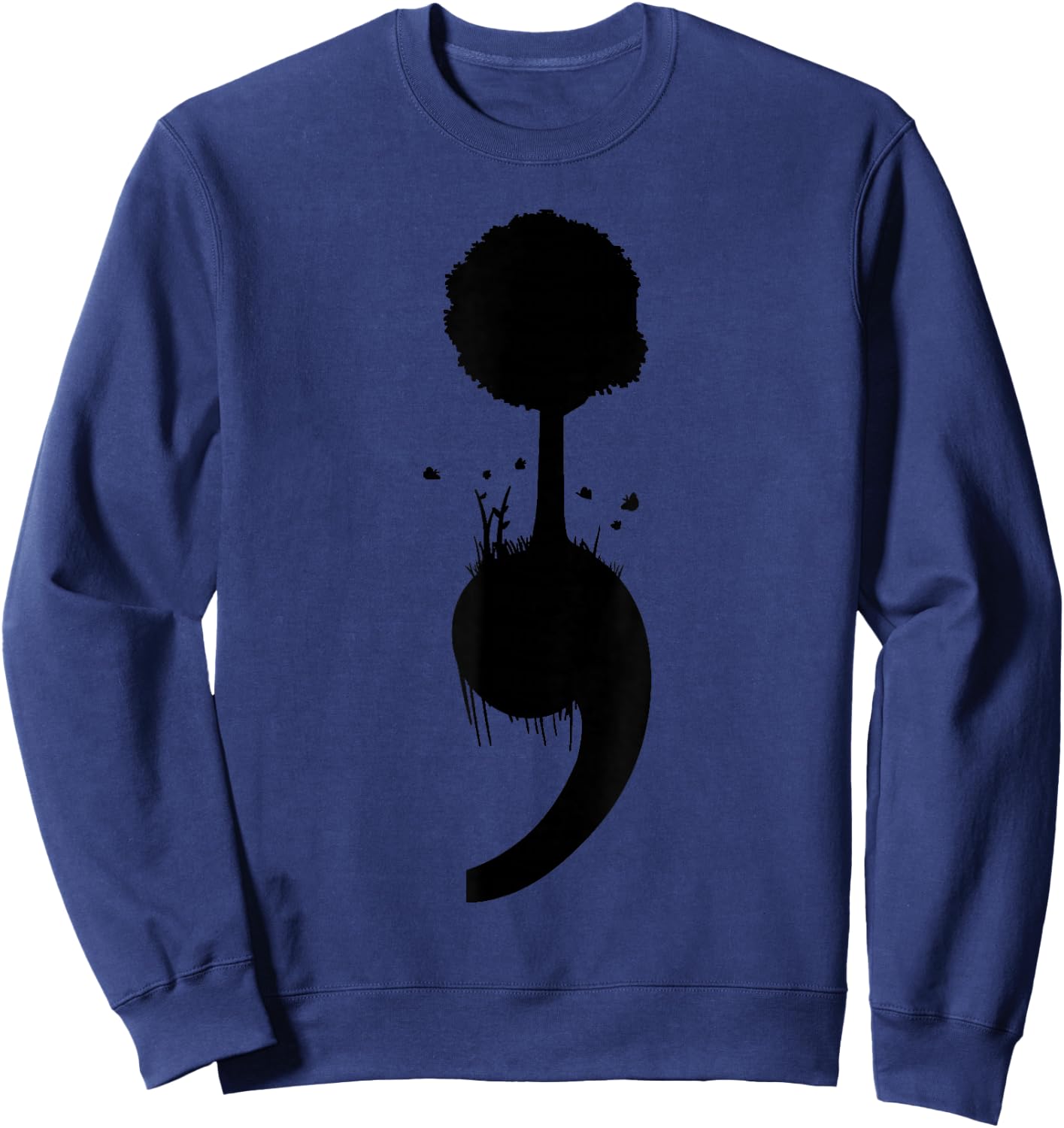 Mental Health Awareness Designs Semicolon Tree Suicide Depression Prevention - -Adults, Black, Small, Short Sleeve, Classic Fit Sweatshirt - Sweatshirt | Navy