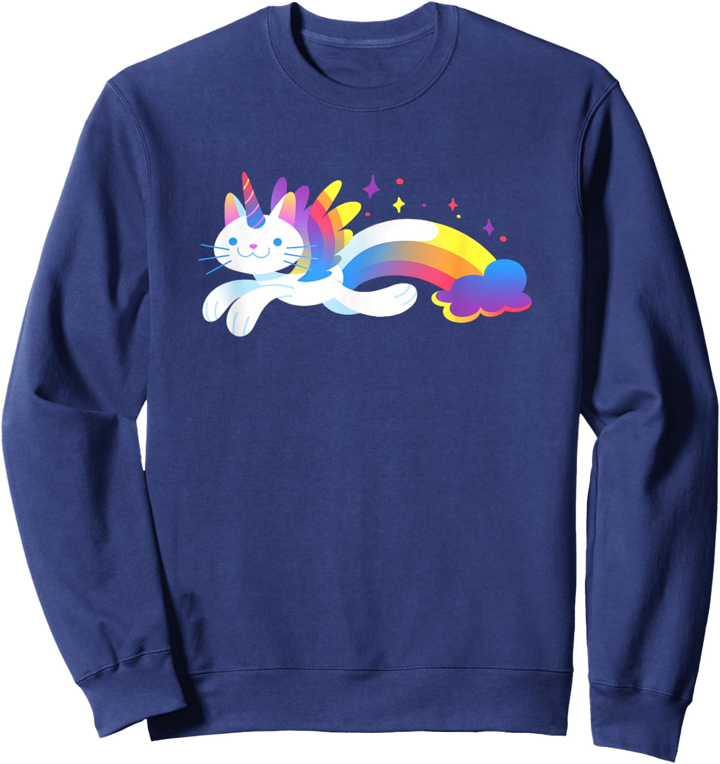 Unicorn Kitty Rainbow - Flying Unicat Caticorn Women Girls Kids Sweatshirt - Sweatshirt | Navy