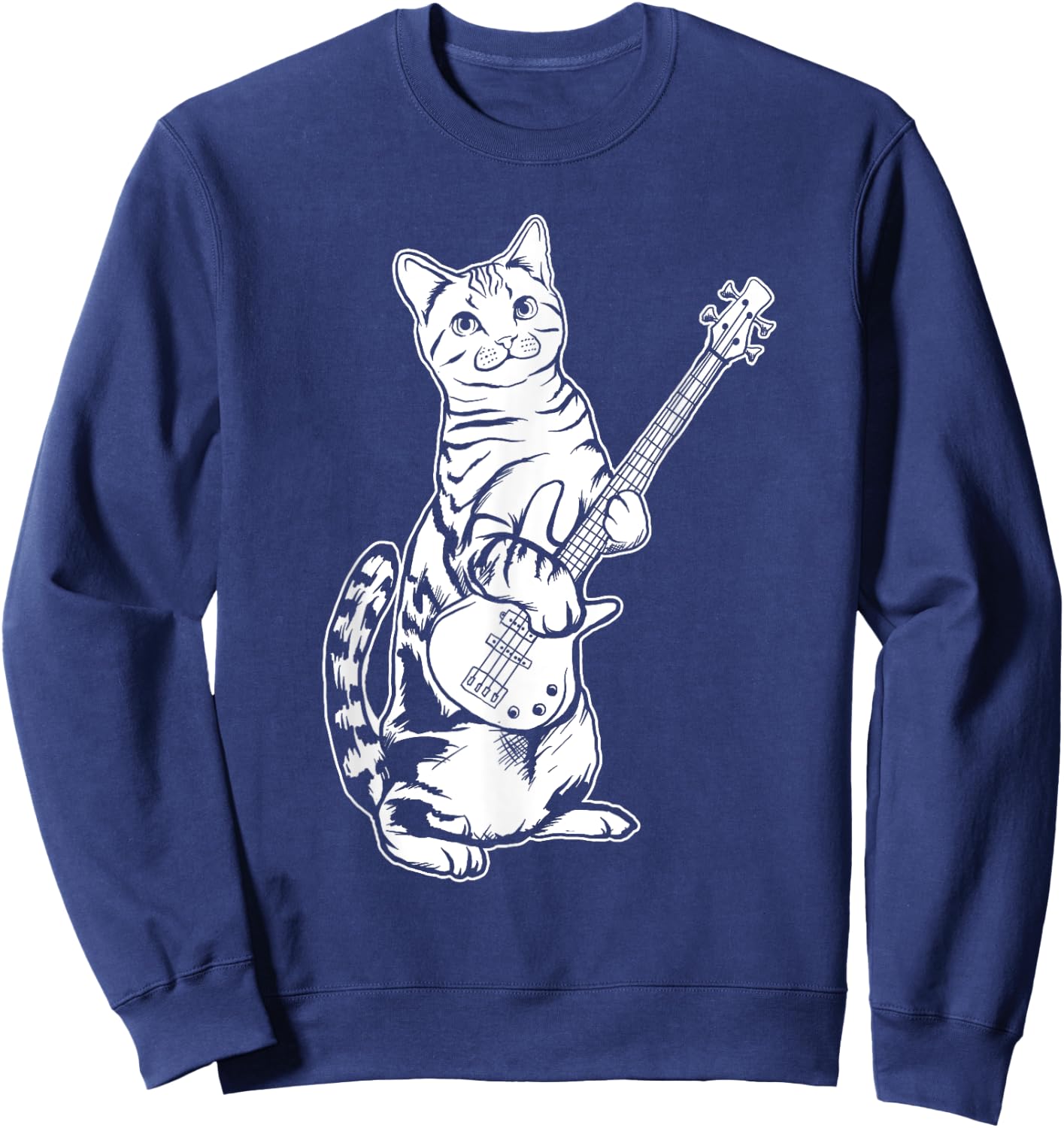 Funny Cat Playing Bass Cool Musician Women Girls Kids Sweatshirt - Sweatshirt | Navy