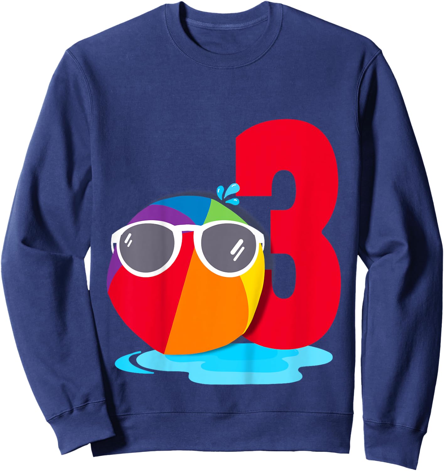 Beach Ball Sunglasses Birthday Shirt 3 Year Old Pool Party Sweatshirt - Sweatshirt | Navy